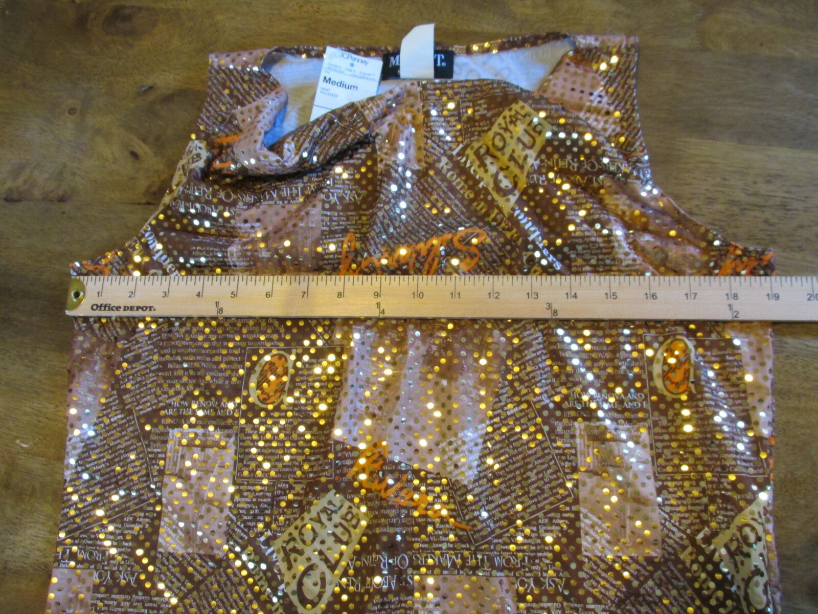 NEW MIXIT Crossover Blouse Women Medium Brown Gold Graphics Stretch VTG 90’s Y2K
