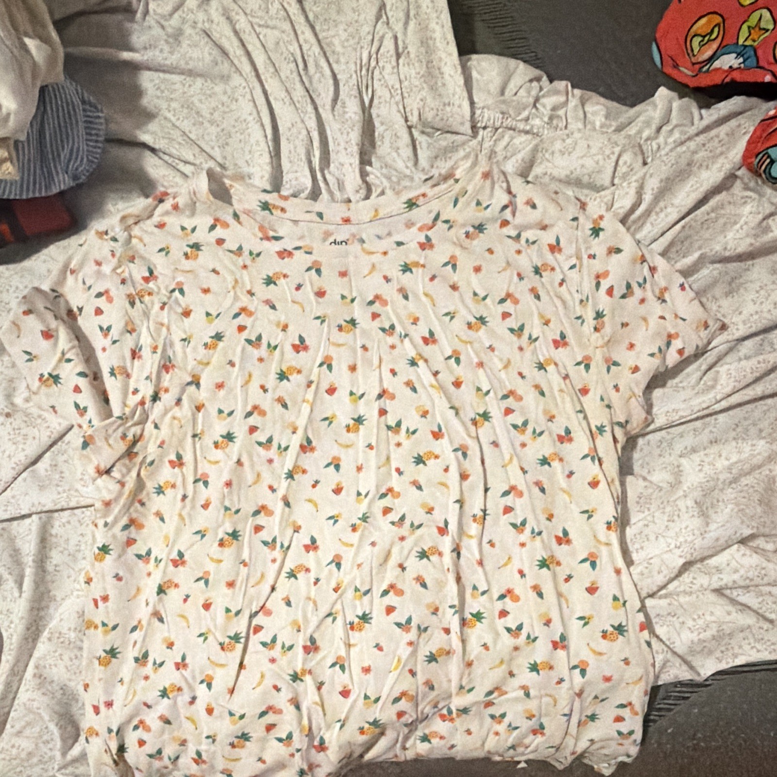Aerie Women’s XL White Multicolor Fruit Short Sleeve Crew Neck Pullover Tee