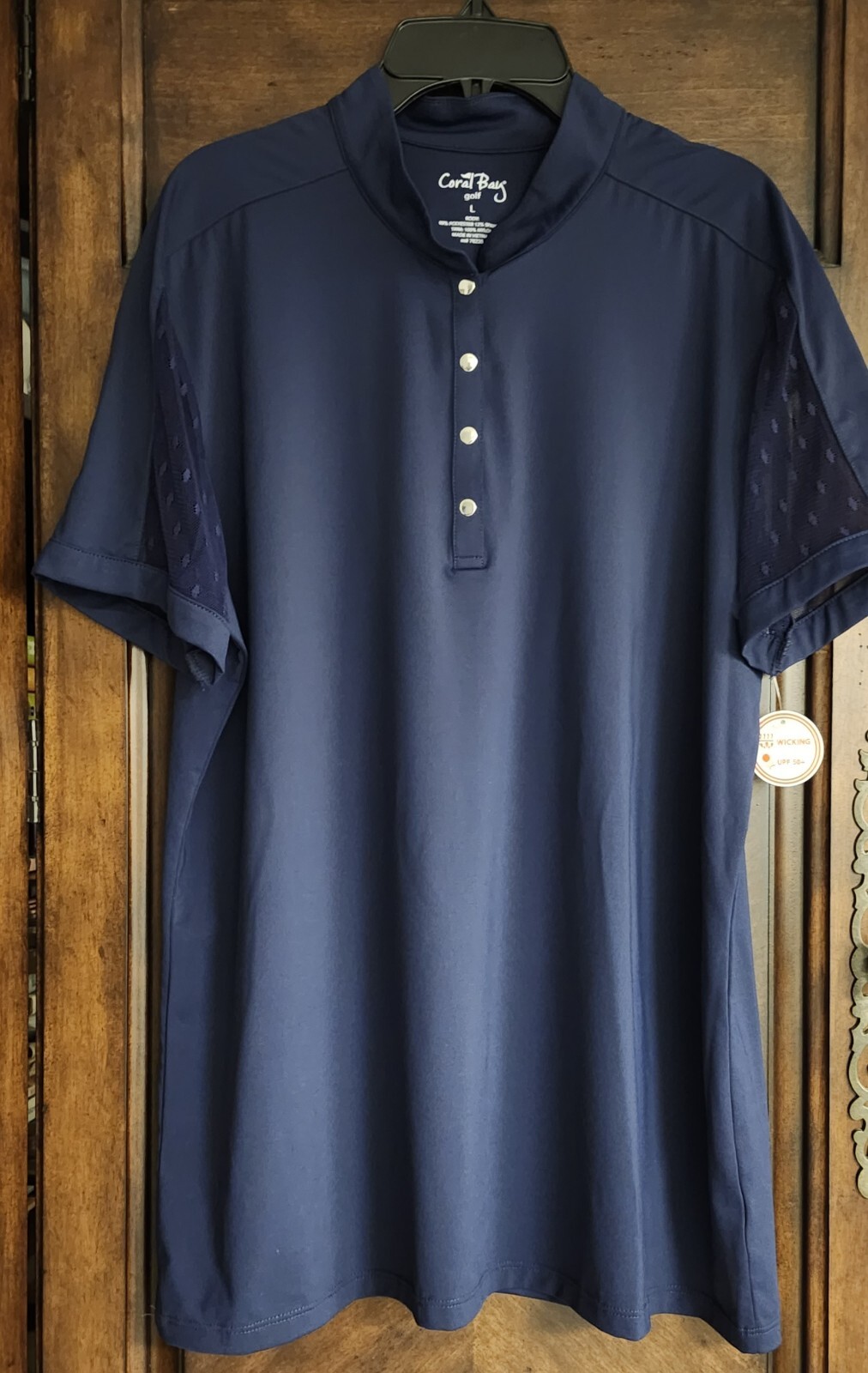 Coral Bay Golf Top Blue Snap Closure Mesh Short Sleeves T-shirt DD4