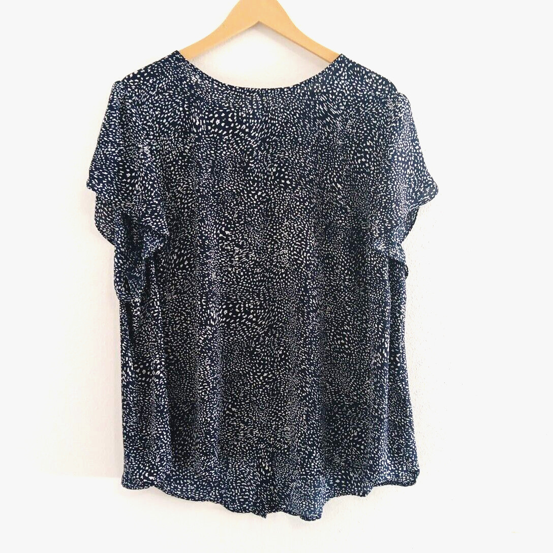 Tahari Women Blouse 3XL Navy Blue Button Back Flutter Sleeves Office Travel Chic