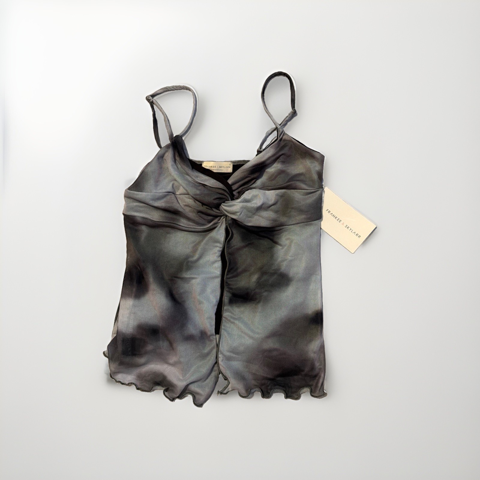 NWT Frankee & Skylarr Gray/White/Black Abstract Sleeveless Blouse Top Size Small