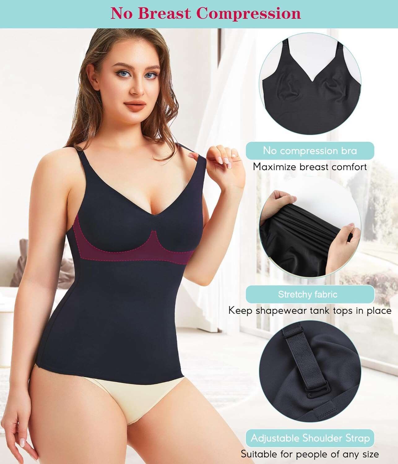 Women Tummy Control Shapewear Seamless Body Shaper Workout V-Neck Camisole Tops