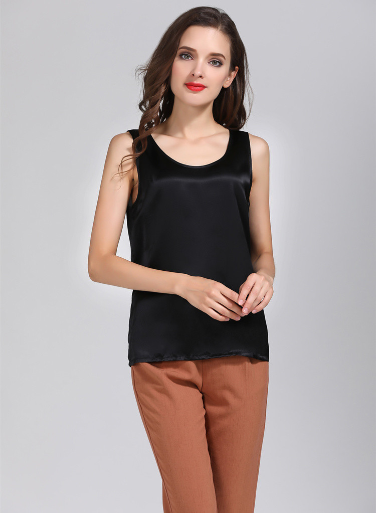 100% Mulberry Silk Basic Women Tank Top Camisole Sleeveless Vest Shirt For Work