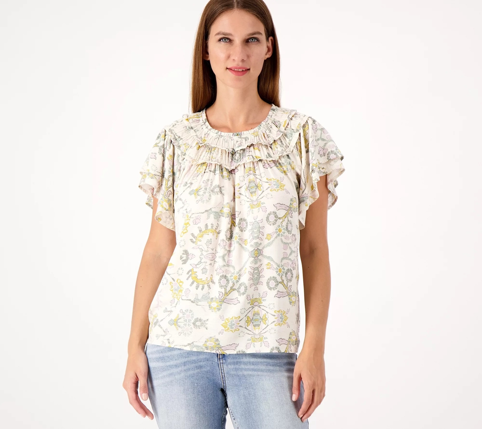 Candace Cameron Bure Printed Short-Sleeve Shirt Green Mosaic S New