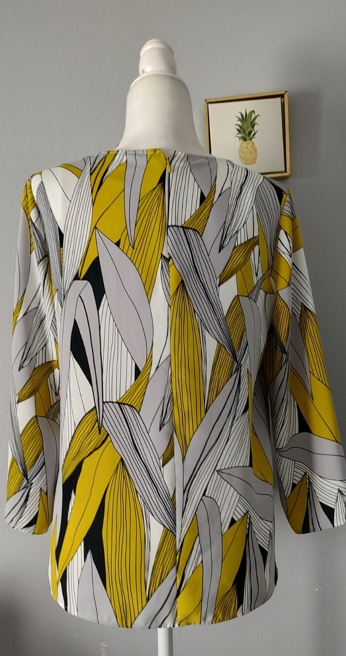 Alfani Top Blouse Long Sleeve Yellow Gray White Long Sleeves XS New