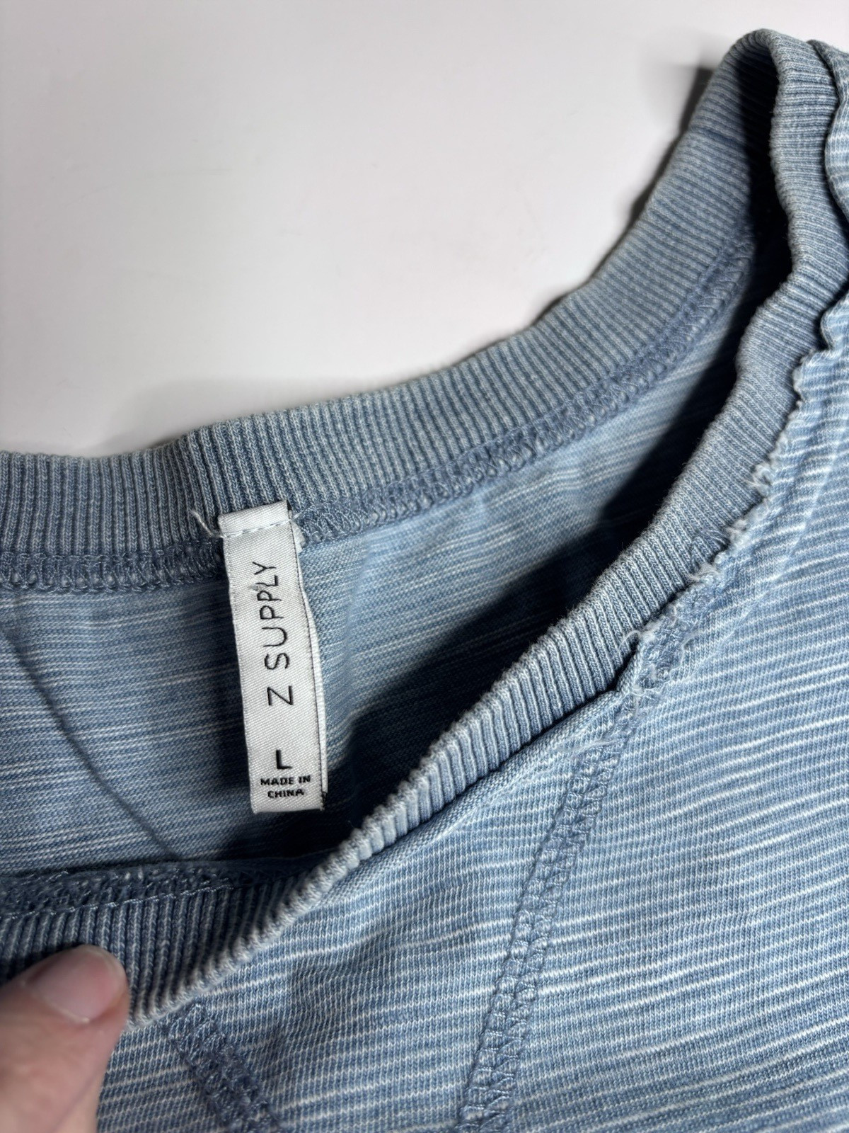 Z Supply Side Slit Cotton Blue Striped Long Sleeve Relaxed T-Shirt Top Sz L