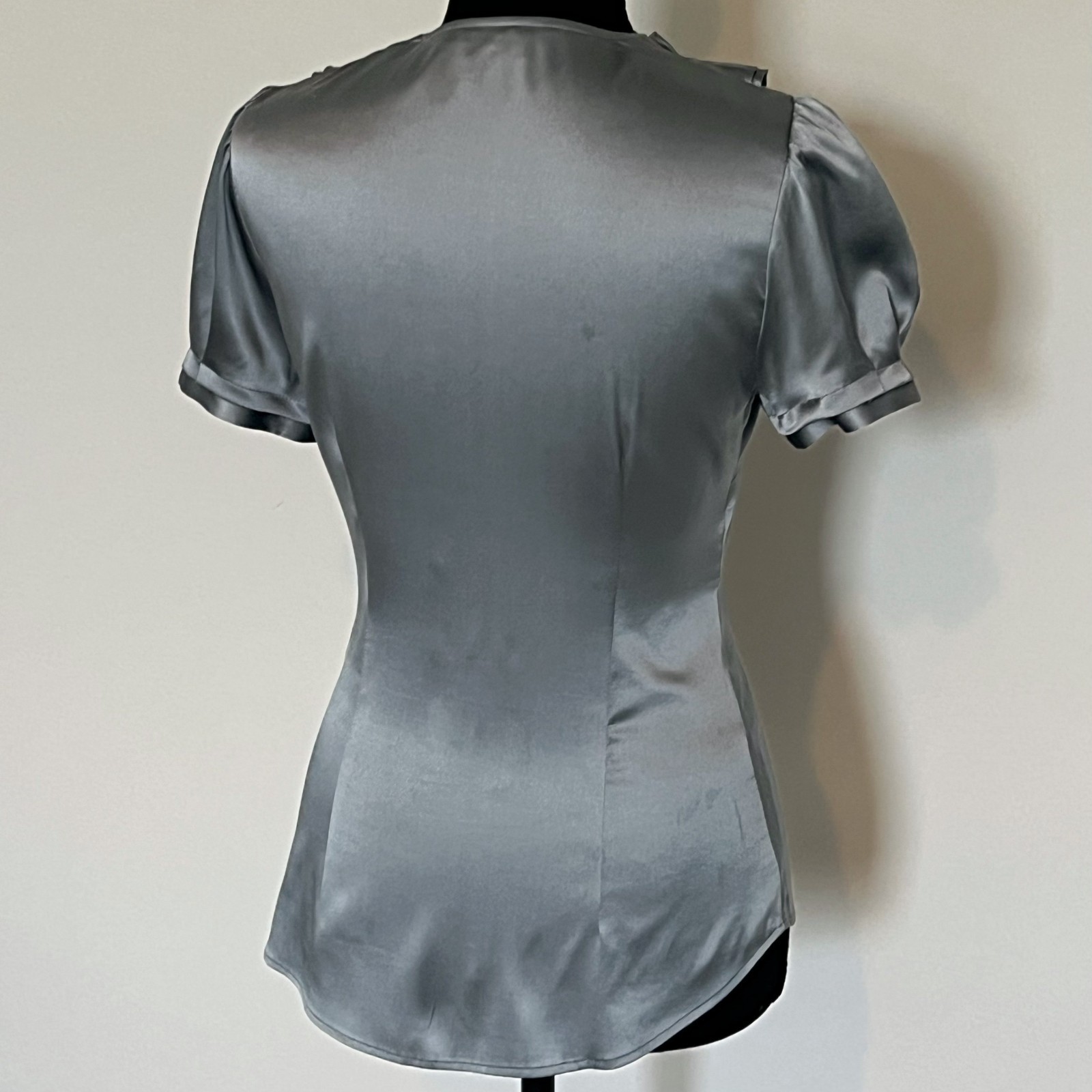 BCBG Maxazria Blue Gray Silk Blouse Size XXS