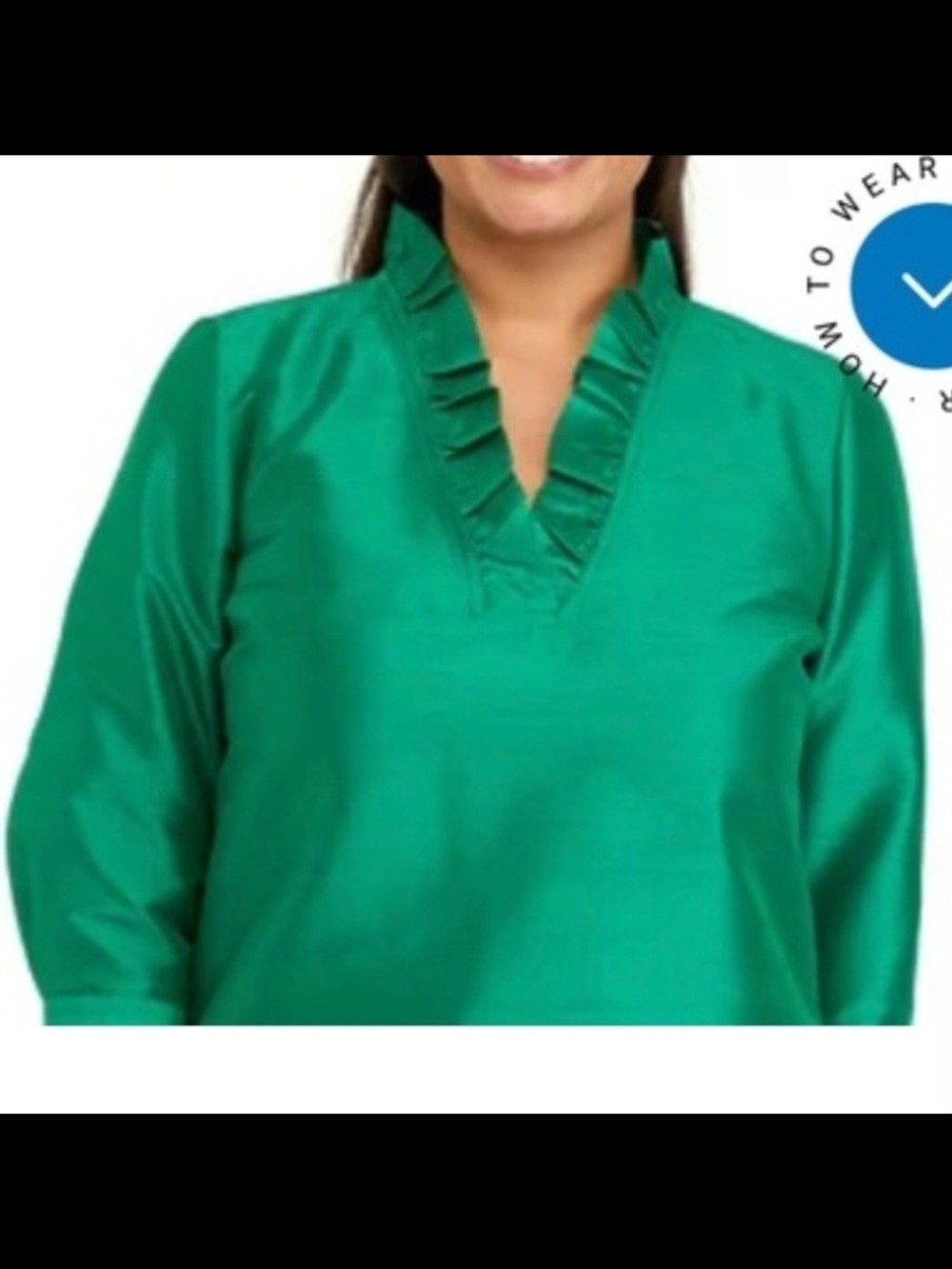 Crown & Ivy Emerald Green Ruffle V-Neck Blouse – Size 2X