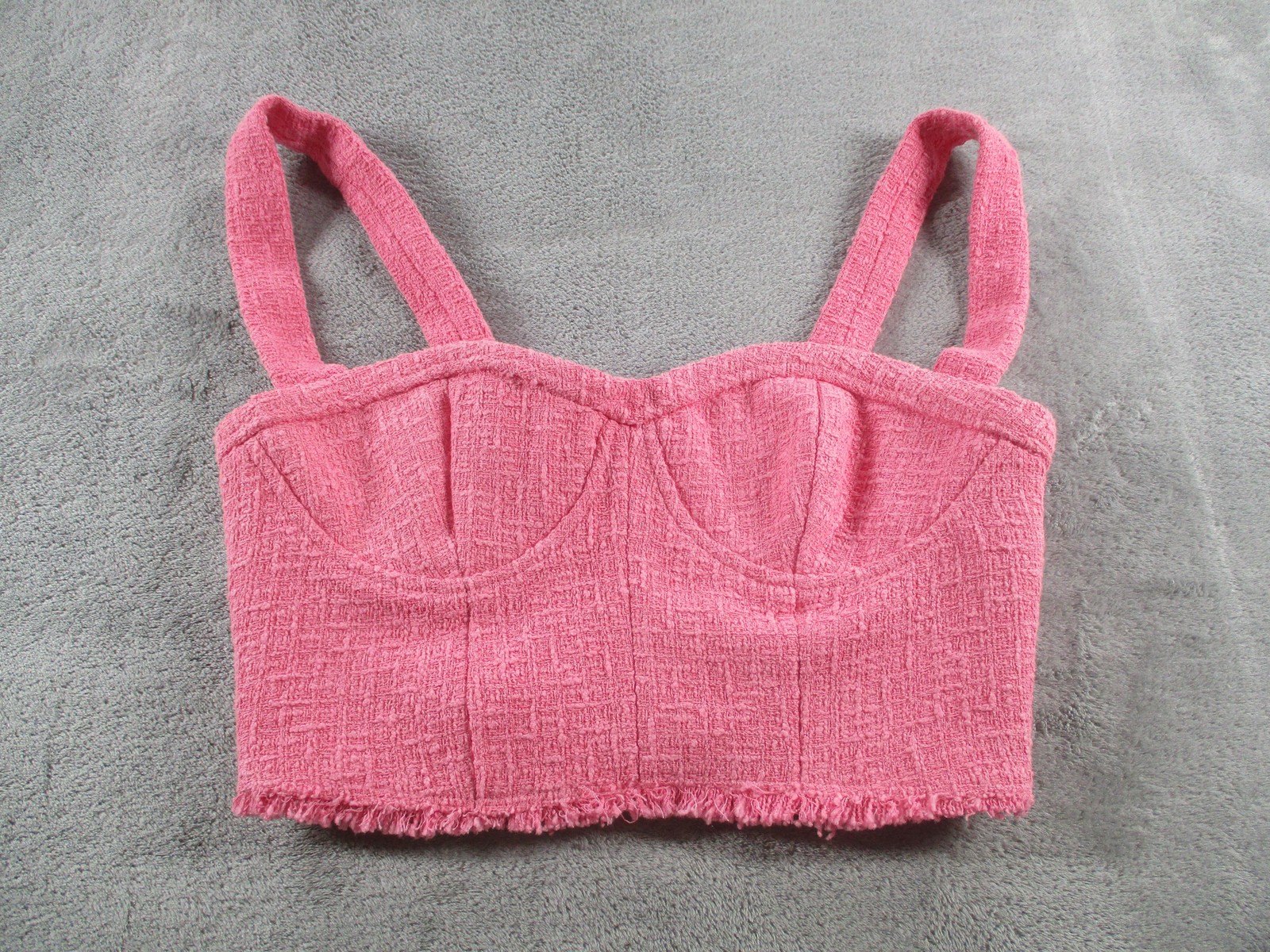 Zara Tank Top Womens Medium Pink Terry Cropped Bustier Fringe Hem Lined