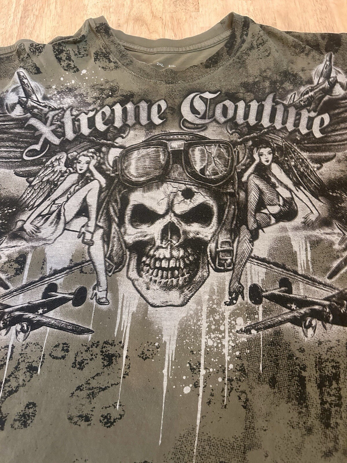 Xtreme Couture Randy The Natural Couture Womens Skull SS T-Shirt Green L