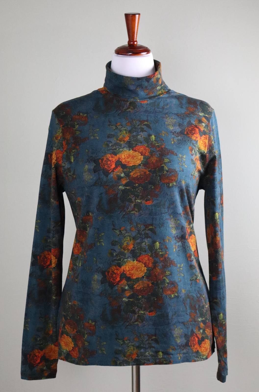 PERUVIAN CONNECTION NEW $99 Floral Printed T-Neck Turtleneck Tee Top Size XL