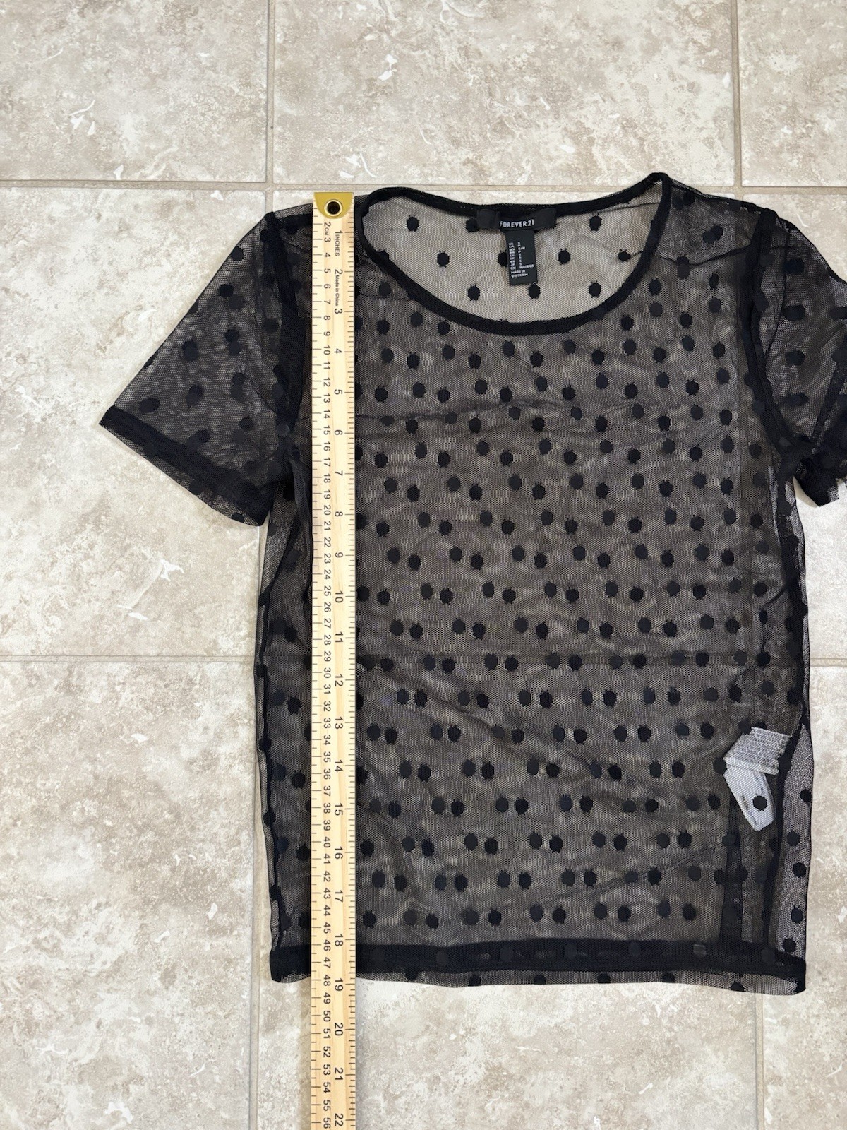 Black Polka Dot Mesh Top Size S Short Sleeve Unconventional Lace Whimsygoth