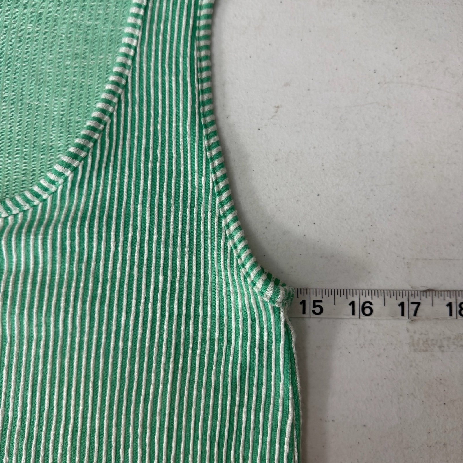 Staccato Green White Stripe Ribbed Knit Tank Top Sleeveless Casual Size S