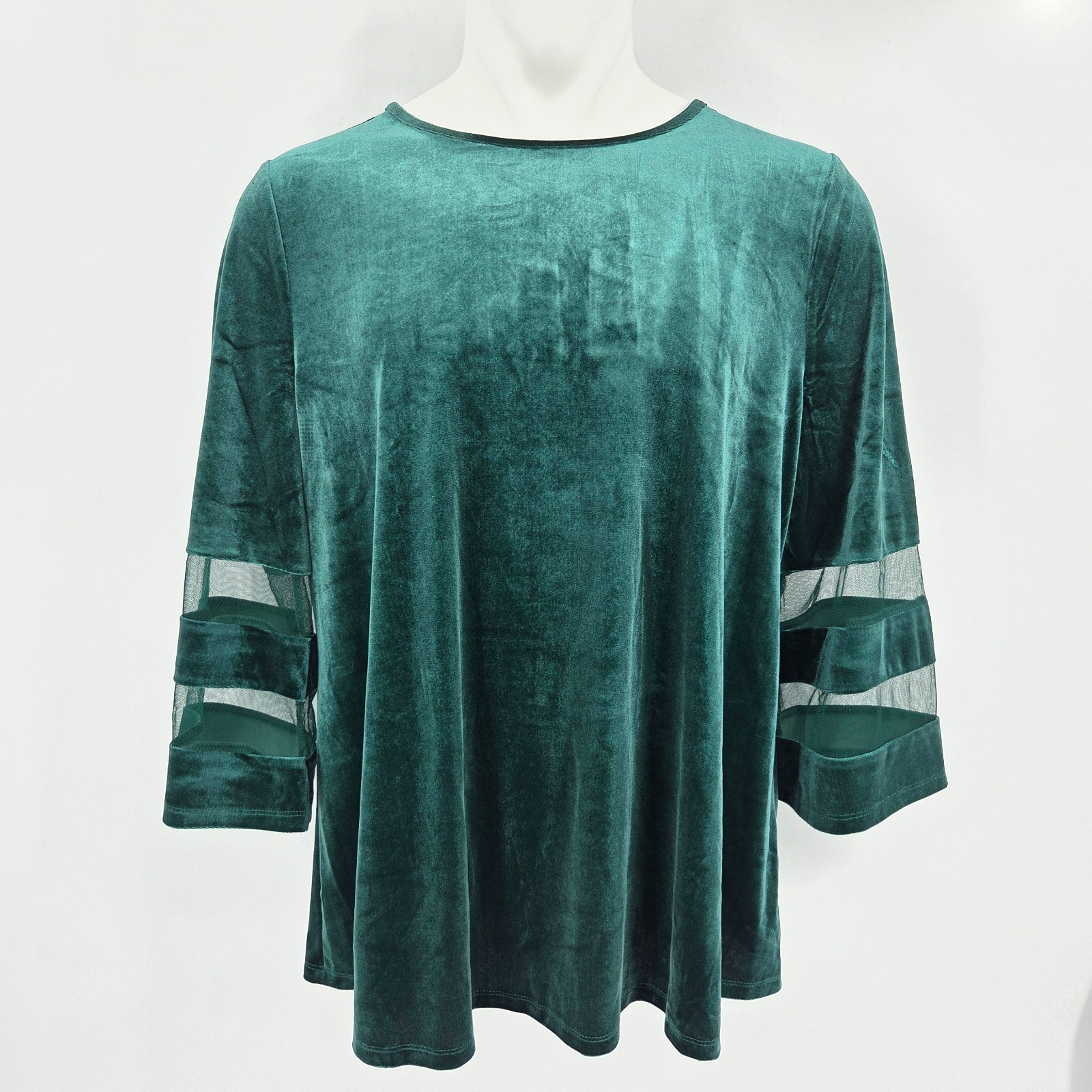 Slim Factor Emma Tunic Top Womens Size XL Green Velvet Mesh Bell Sleeves Boho