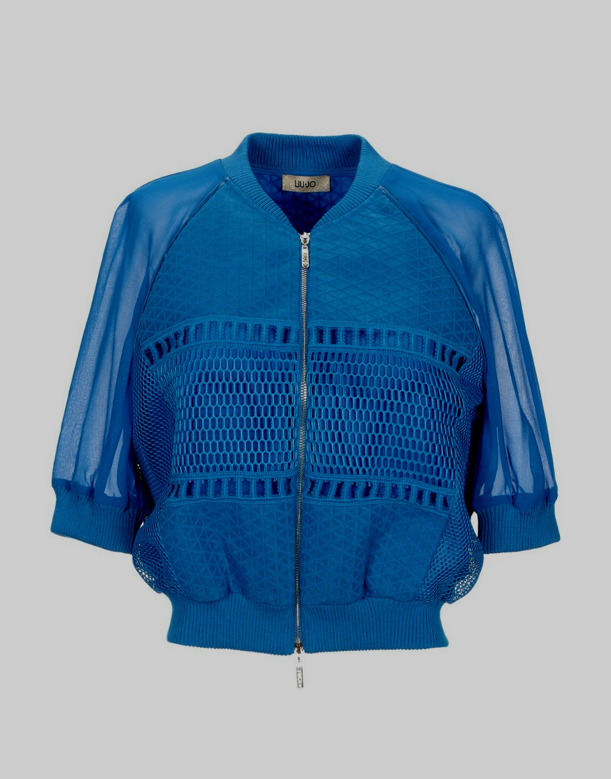 Liu Jo Blue Short Sleeve Zip-Front Cropped Top Sweater Cardigan Size 42 IT/6 US
