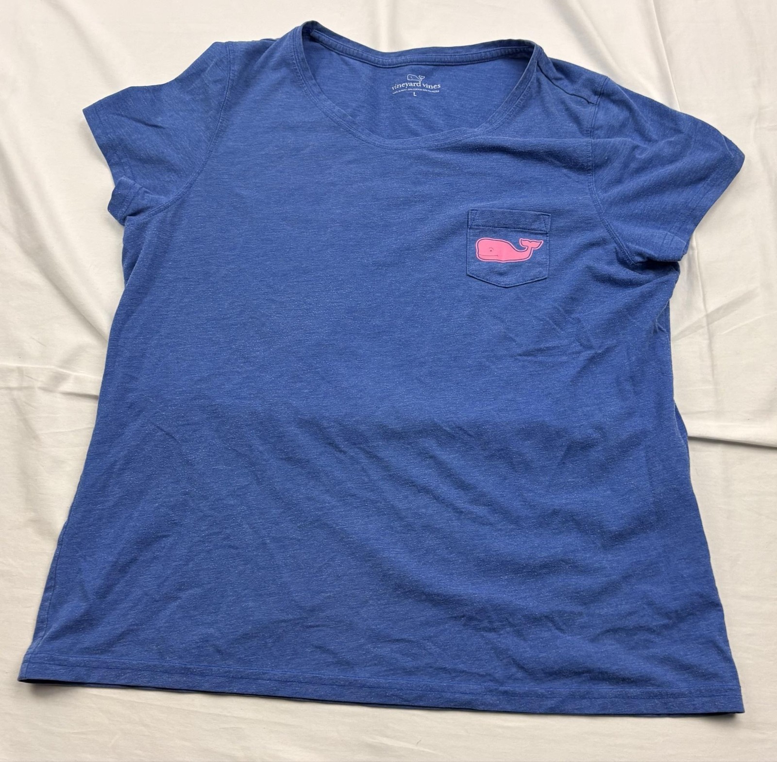 Vineyard Vines Whale Pocket Shirt Womens Large Blue Graphic Logo Tee T-Shirt