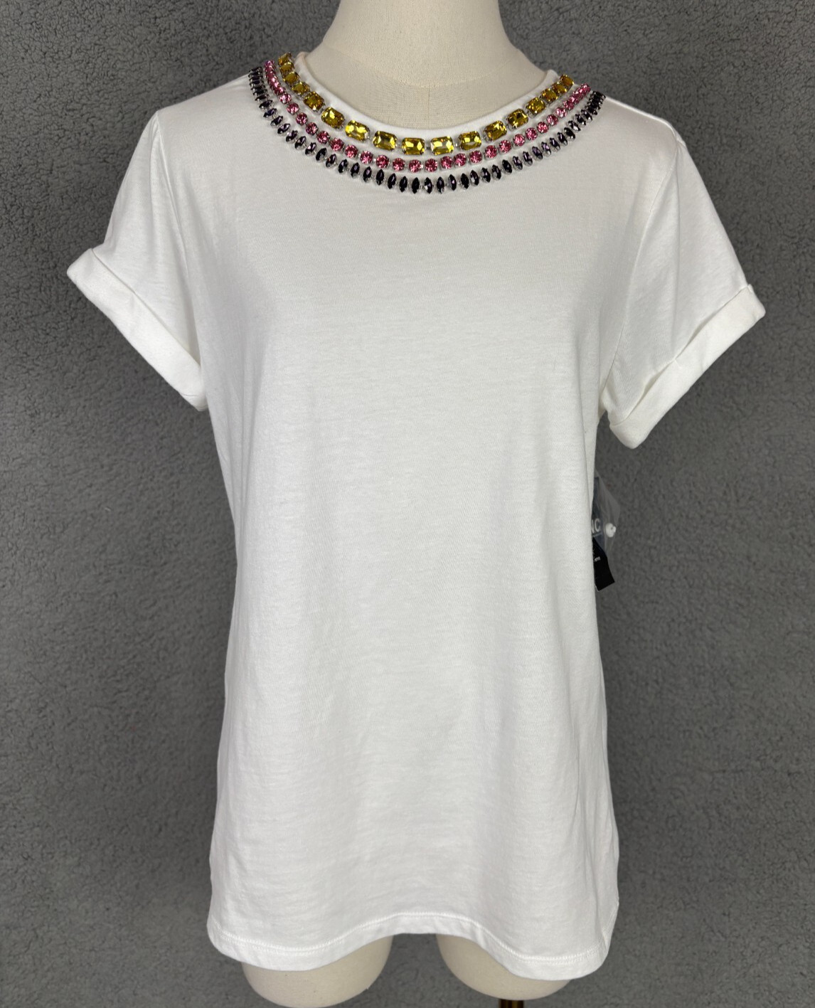 I.n.c. International Concepts Petite Cotton Rhinestone-Embellished Top White NWT