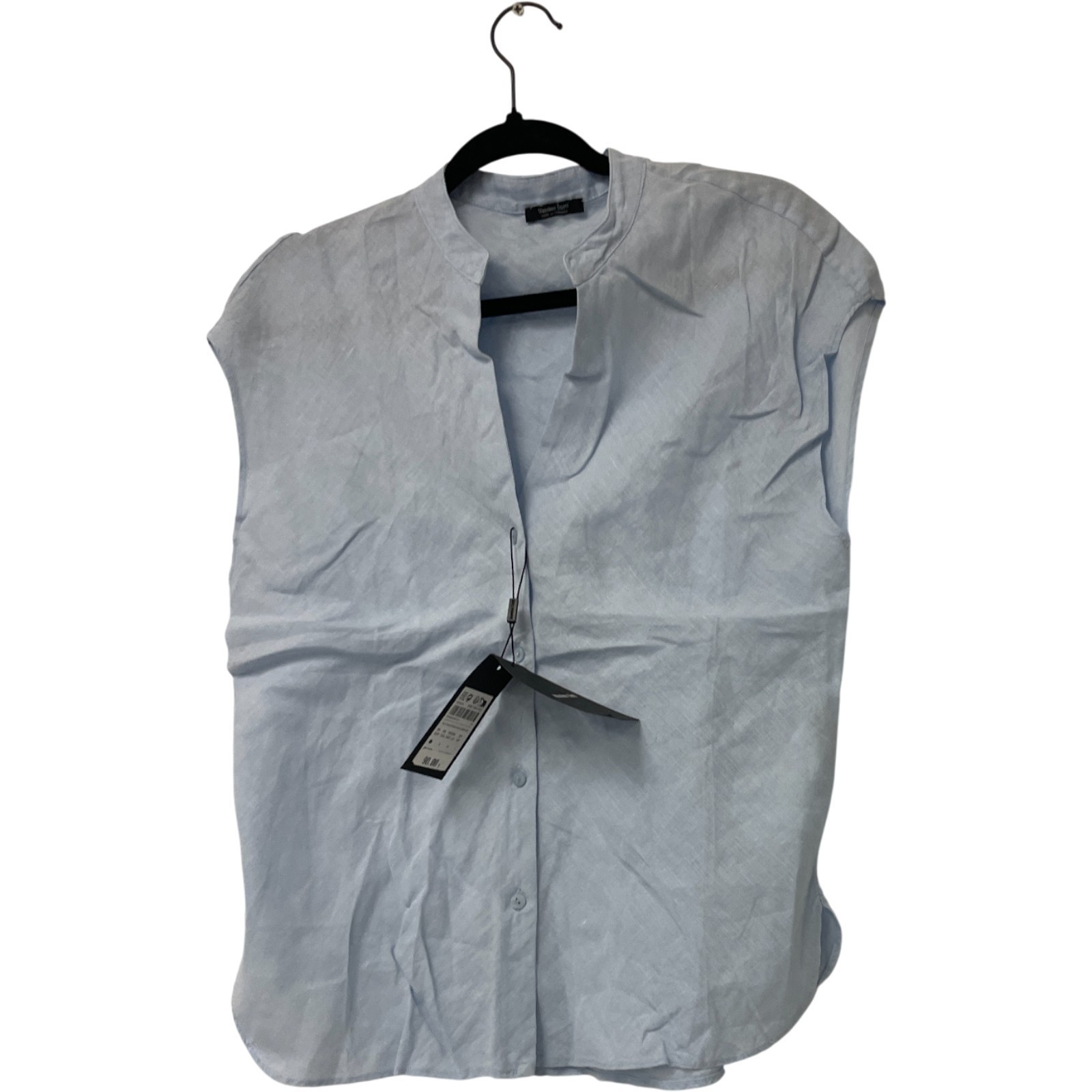 Massimo Dutti Womens Linen shirt Blouse XS Stand-up Collar Blue 5162/543 NWT