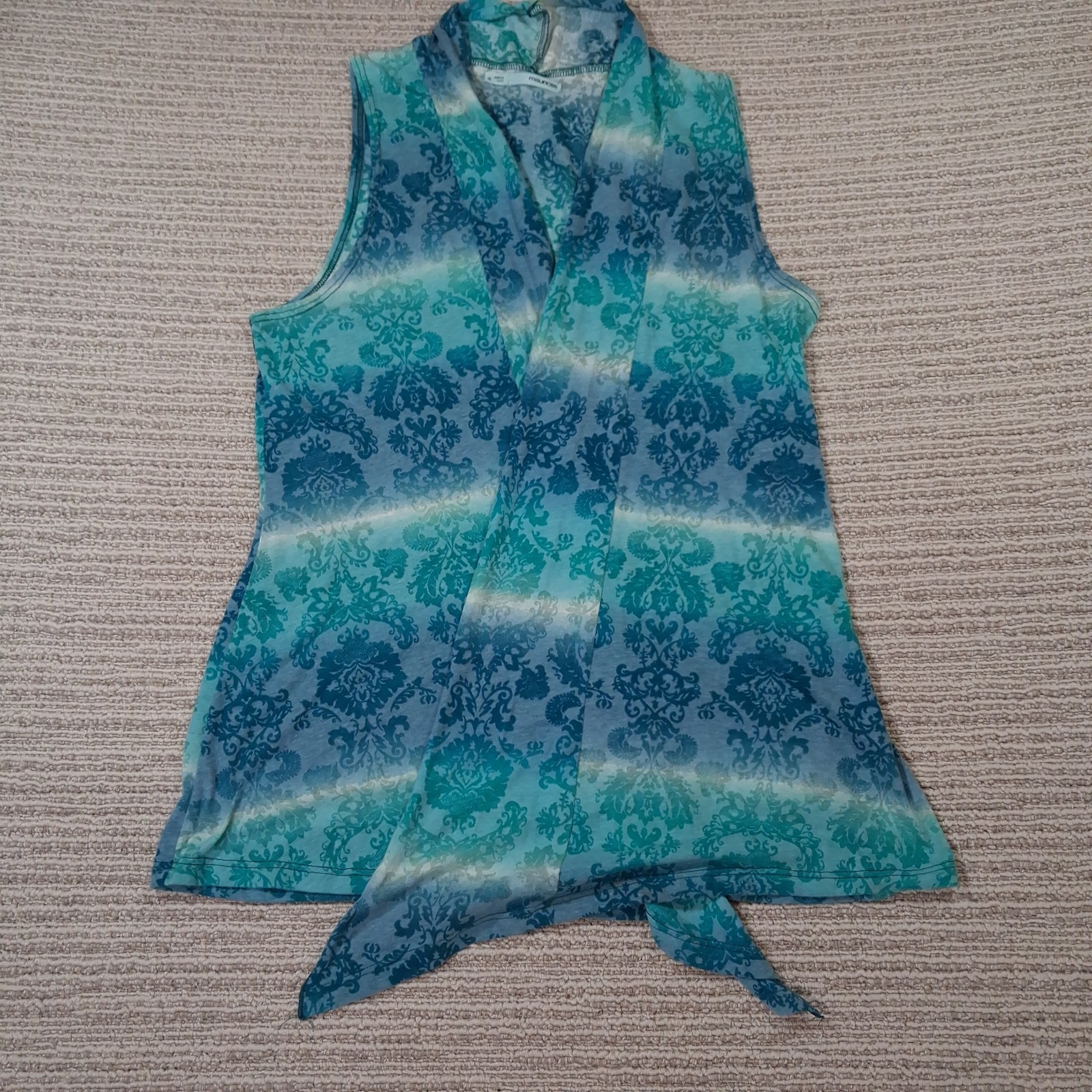 Maurices Blue Green Ombre Damask Sleeveless Tie Front Hem Top Size XL