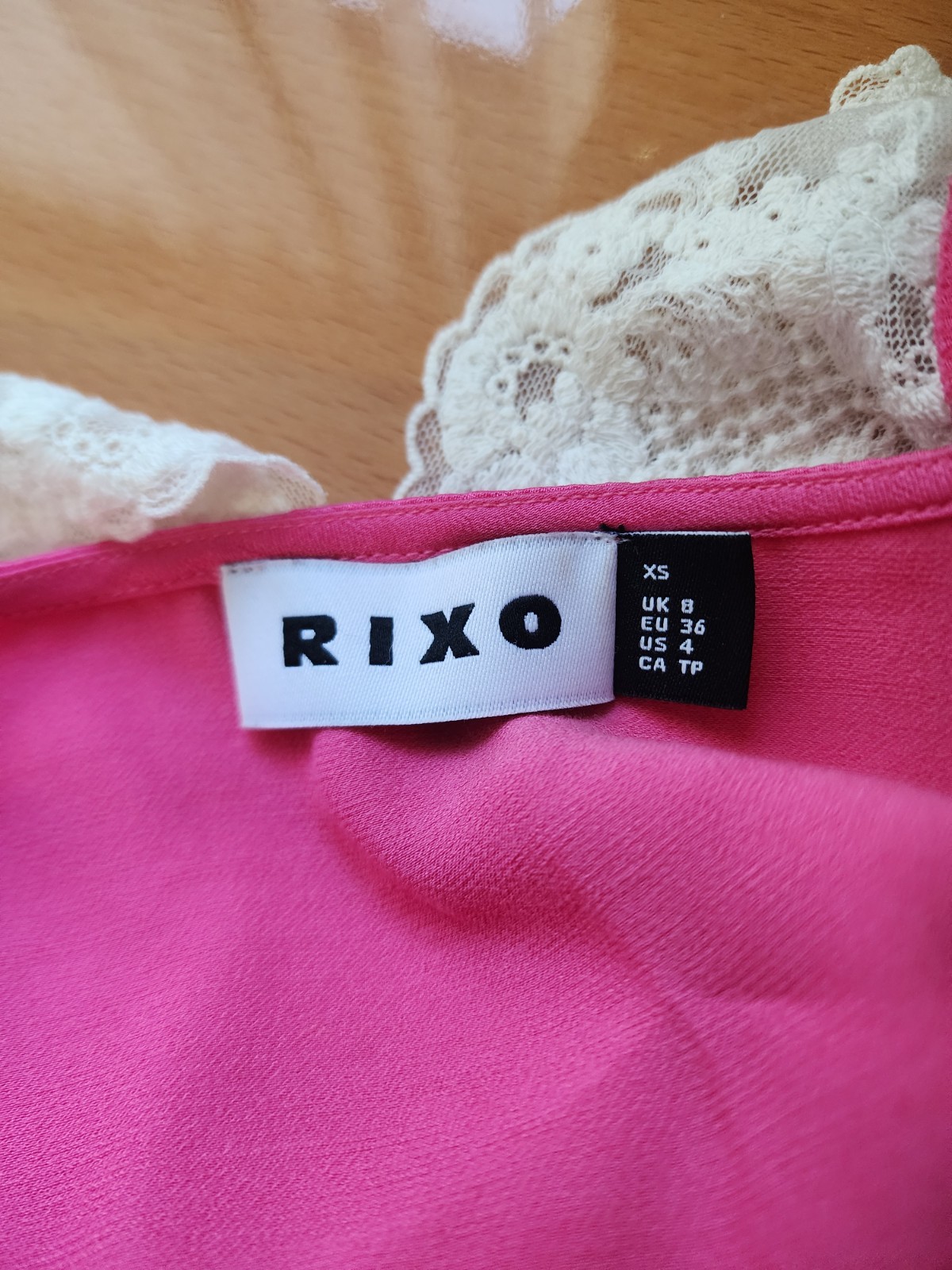 Rixo amanda pink lace insert silk top size XS (UK 8/ AU 8)