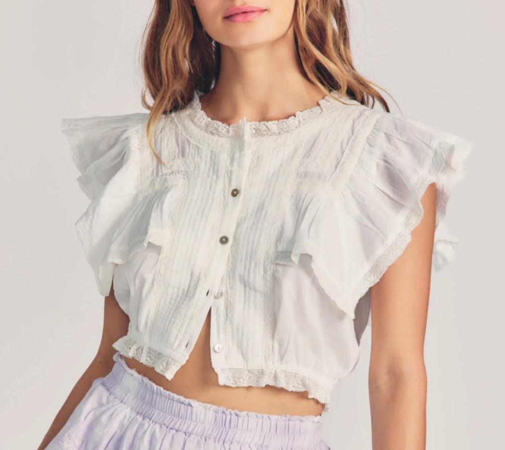 LoveShackFancy Nora Top Antique White XS