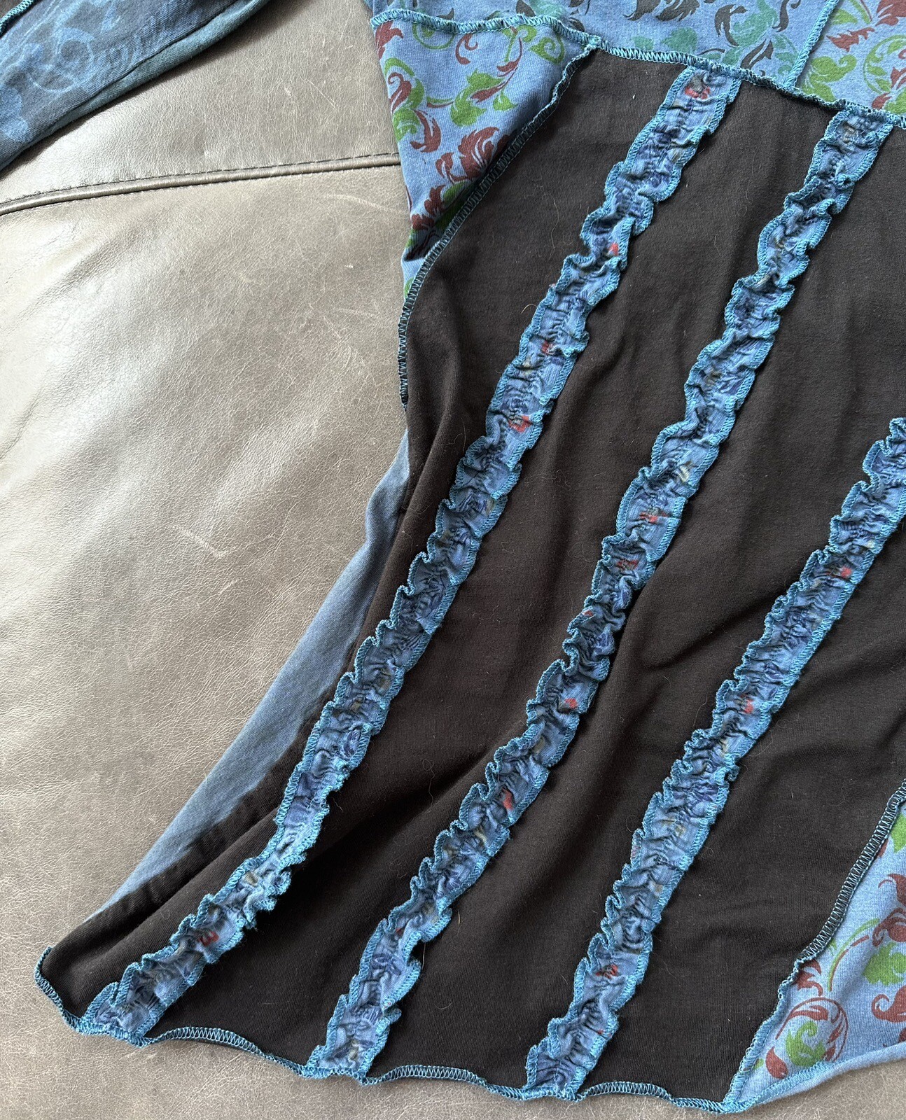 EUC Parsley & Sage Mixed Print Asymmetrical Top Lagenlook M Blue 100% Cotton