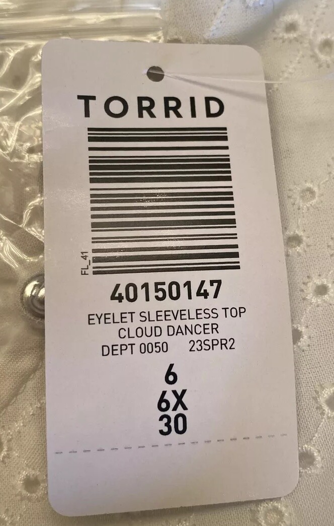 TORRID SLEEVELESS TANK TOP BLOUSE SHIRT EYELET 6 6X 6XL 30 NEW