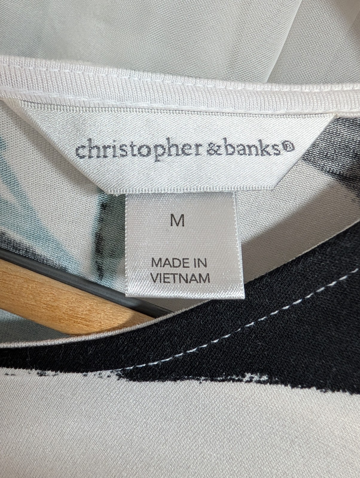 Christopher & Banks Medium Asymmetrical Hem Ferns And Black Stripes Blouse
