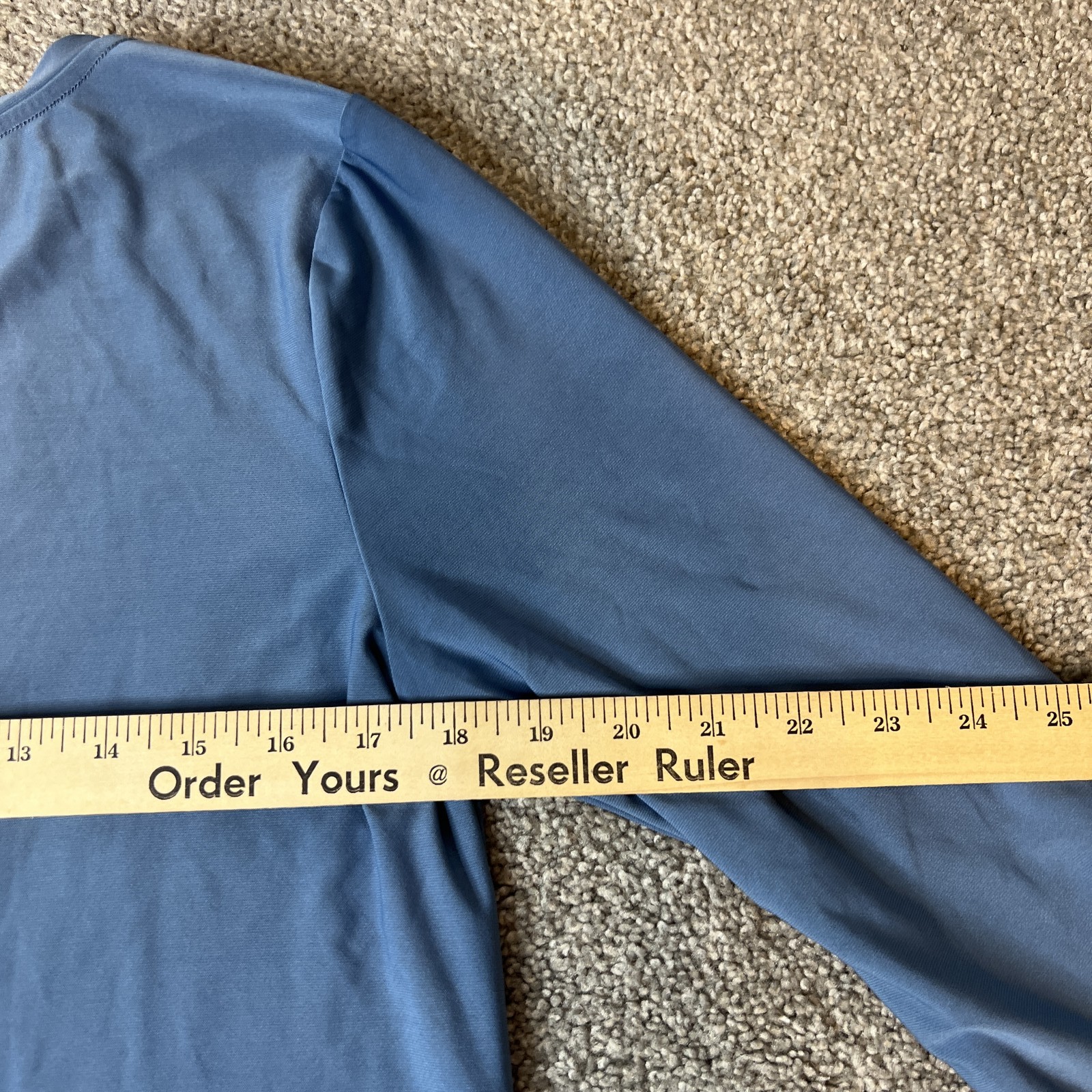 Halston Tunic Shirt Womens Medium Blue Asymmetrical Hem 3/4 Sleeve Stretch Top