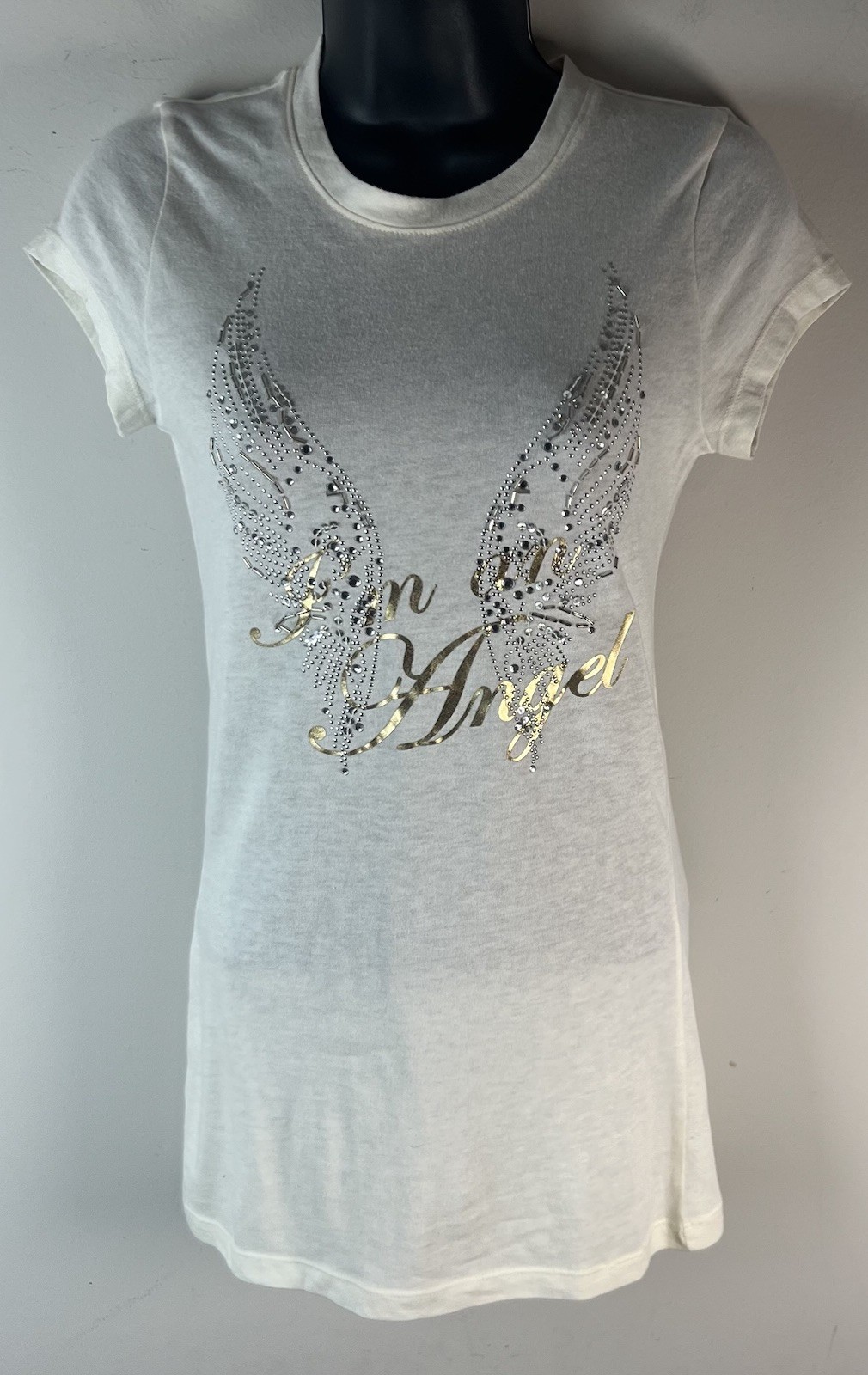 Victoria’s Secret T-Shirt Rhinestone Angel Wings Bling I’m An Angel M Y2K Fitted