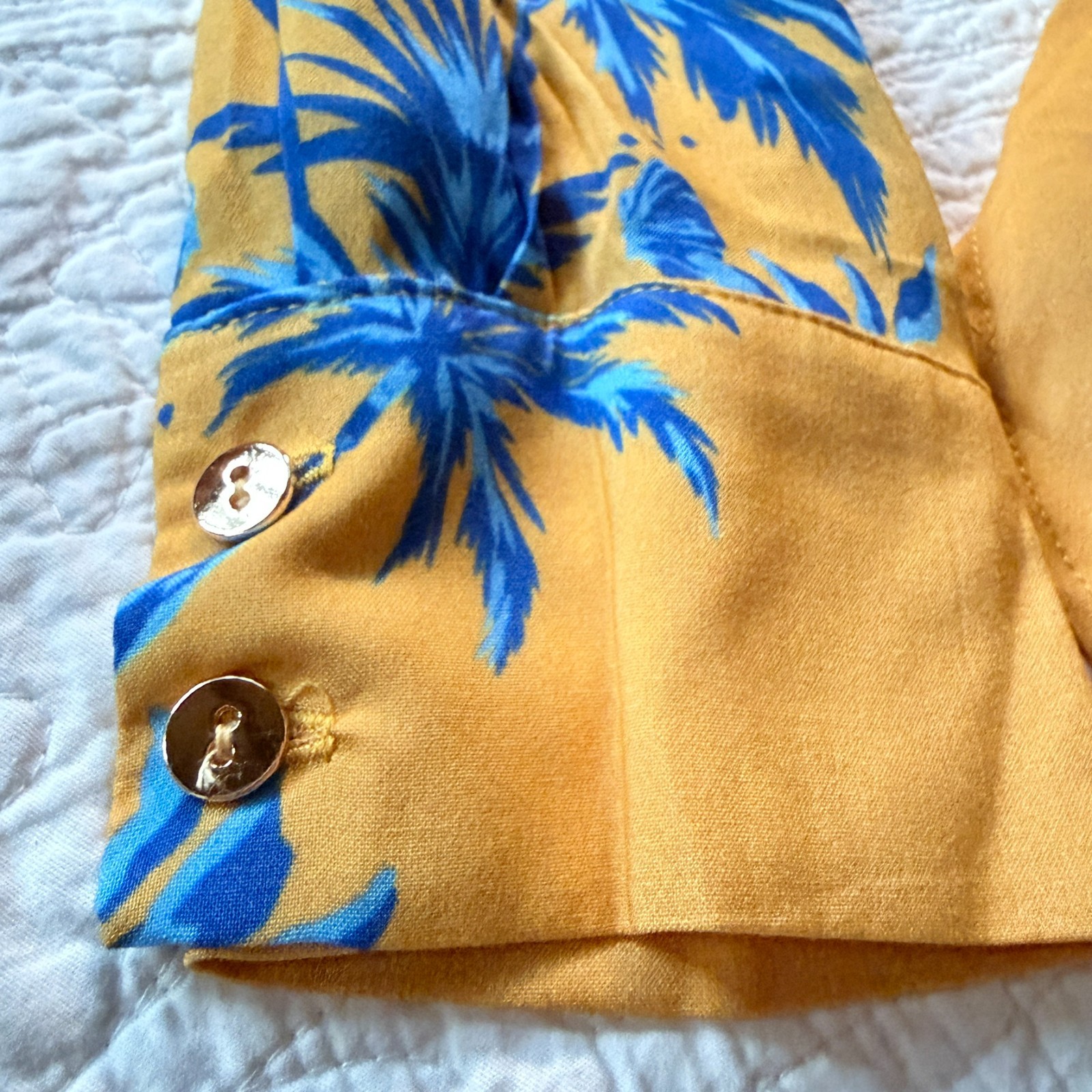$198 NWT Aquari Yellow Blue Palm Tree Robe Wrap Dress Size S Boho Resort Wear