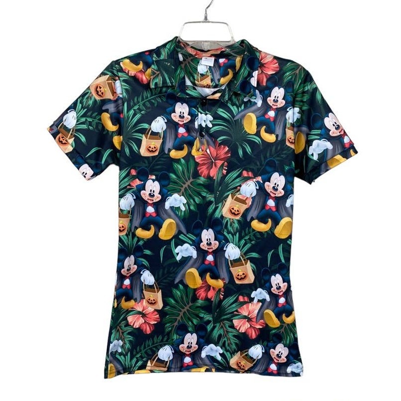 VinCo Hawaiian Shirts Women’s Tropical Mickey Mouse Halloween Polo Shirt Small