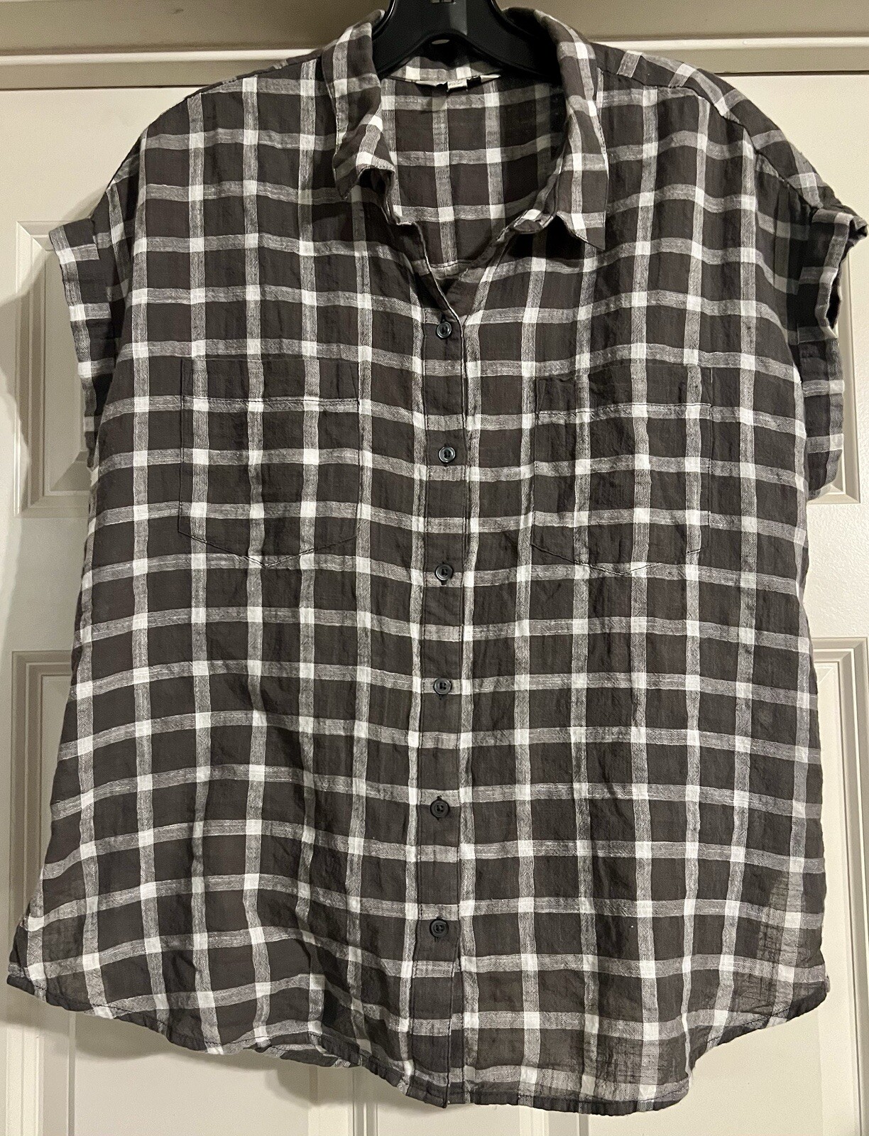Lucky Brand Boho Tie Back Coastal Preppy Old Money Plaid Cotton Flannel Size M