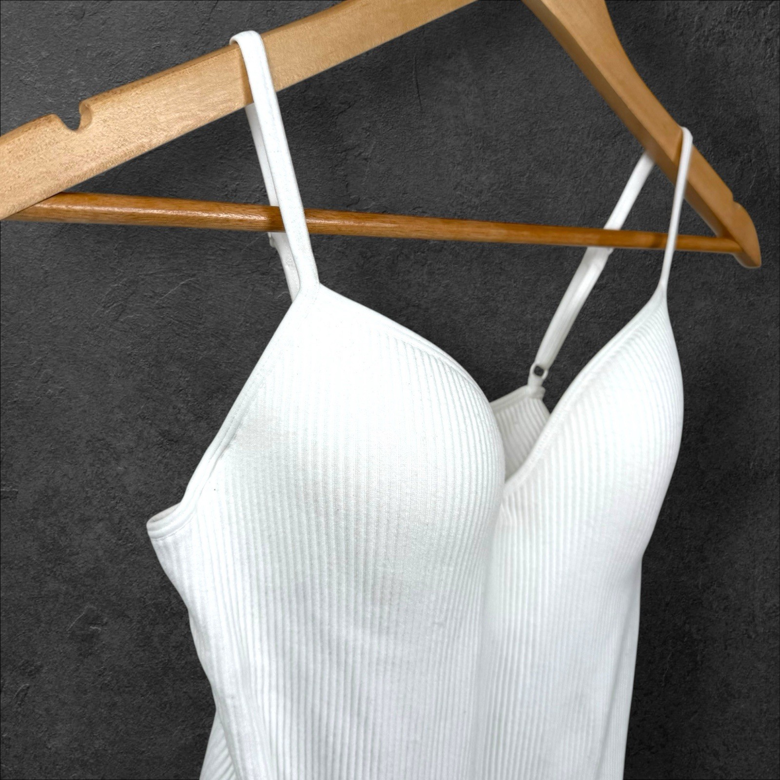 Ribbed Thong Bodysuit Womens Size M/L White Stretch Padded Capsule Wardrobe