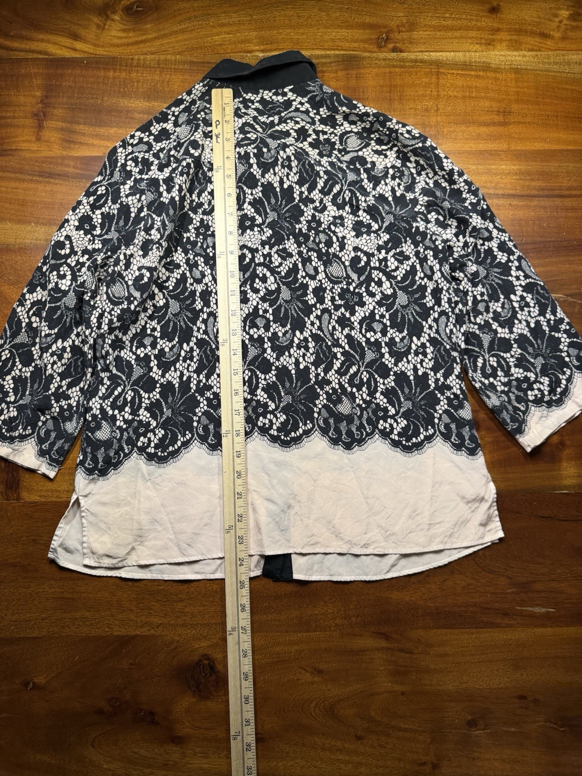 Go Silk Black Lace Floral Print Button Up Blouse Sz Petites Medium