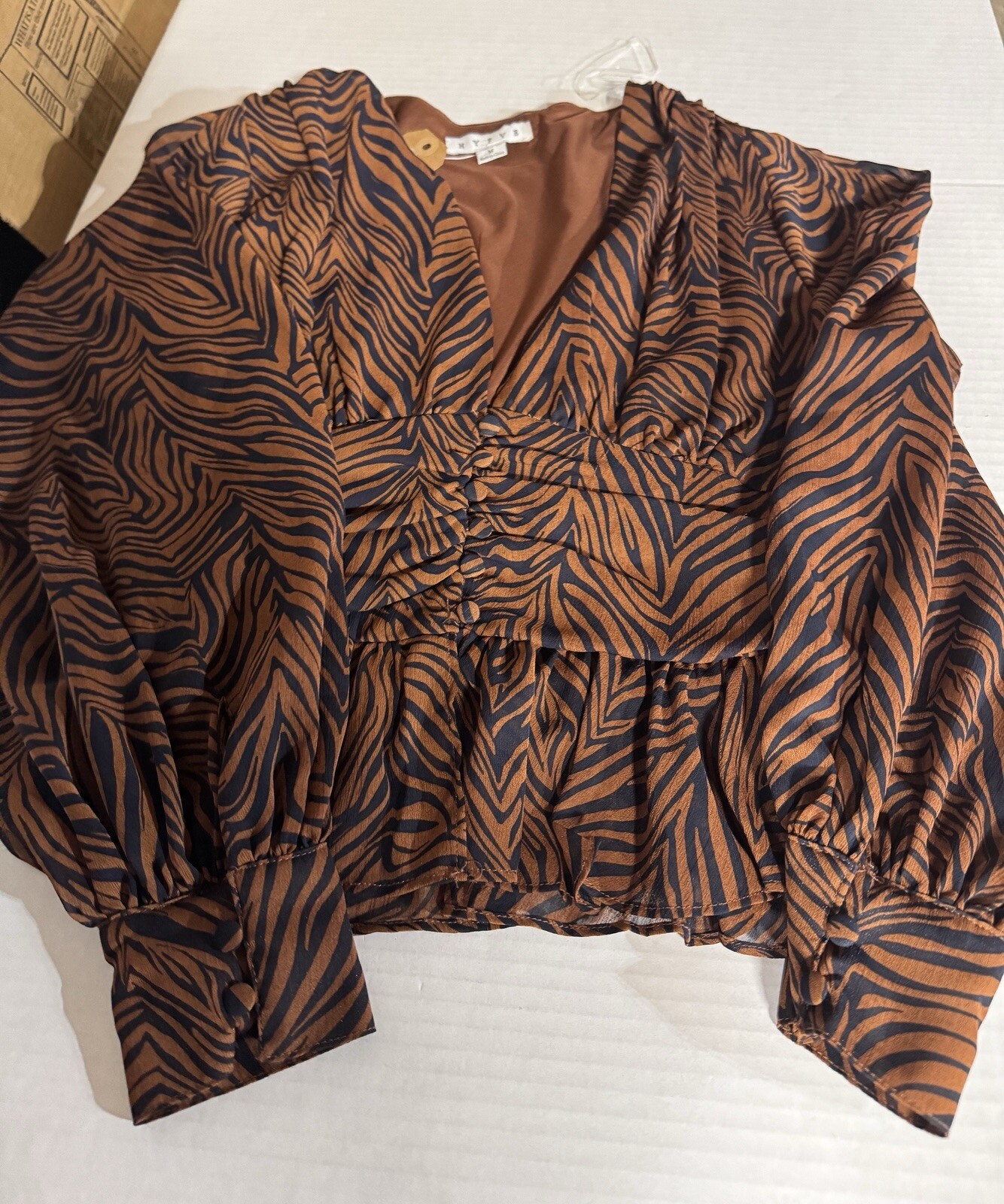 HYFVE Animal Print Blouse Women Size M Lined Sheer V Neck Classic NWT
