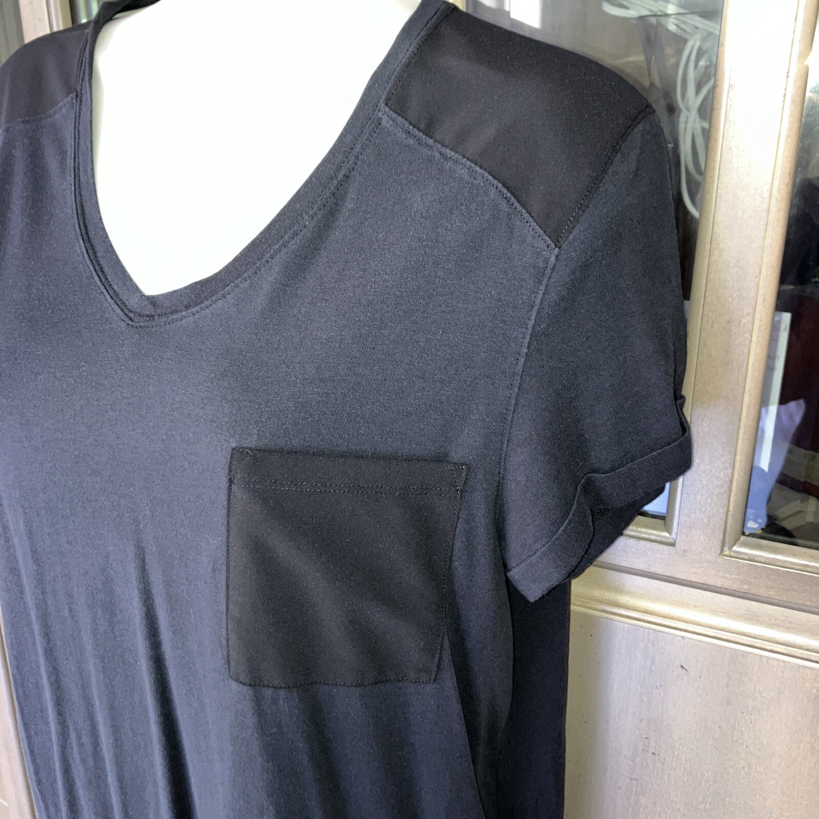 WARRIOR by Danica Patrick Mesh Shoulder Athleisure Boyfriend Pocket Tee Black M