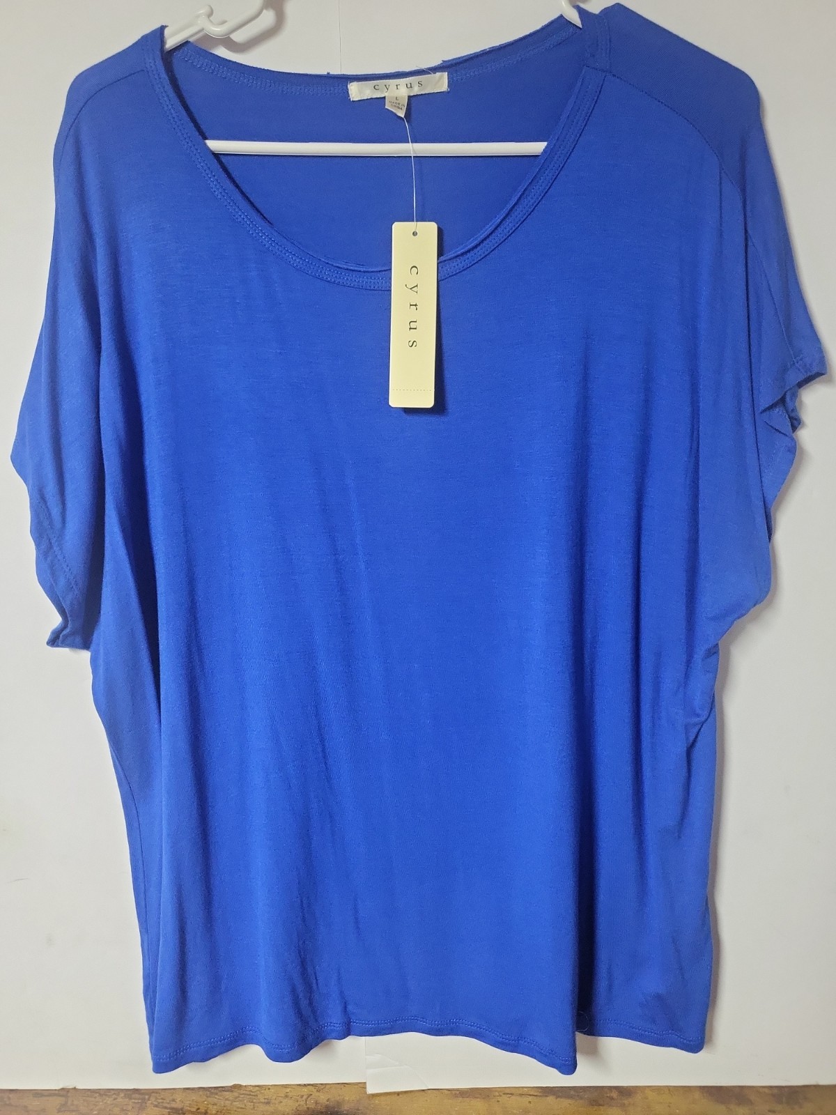 Cyrus L Blue Dolman Sleeve Scoop Neck Top Minimalist Casual Basics