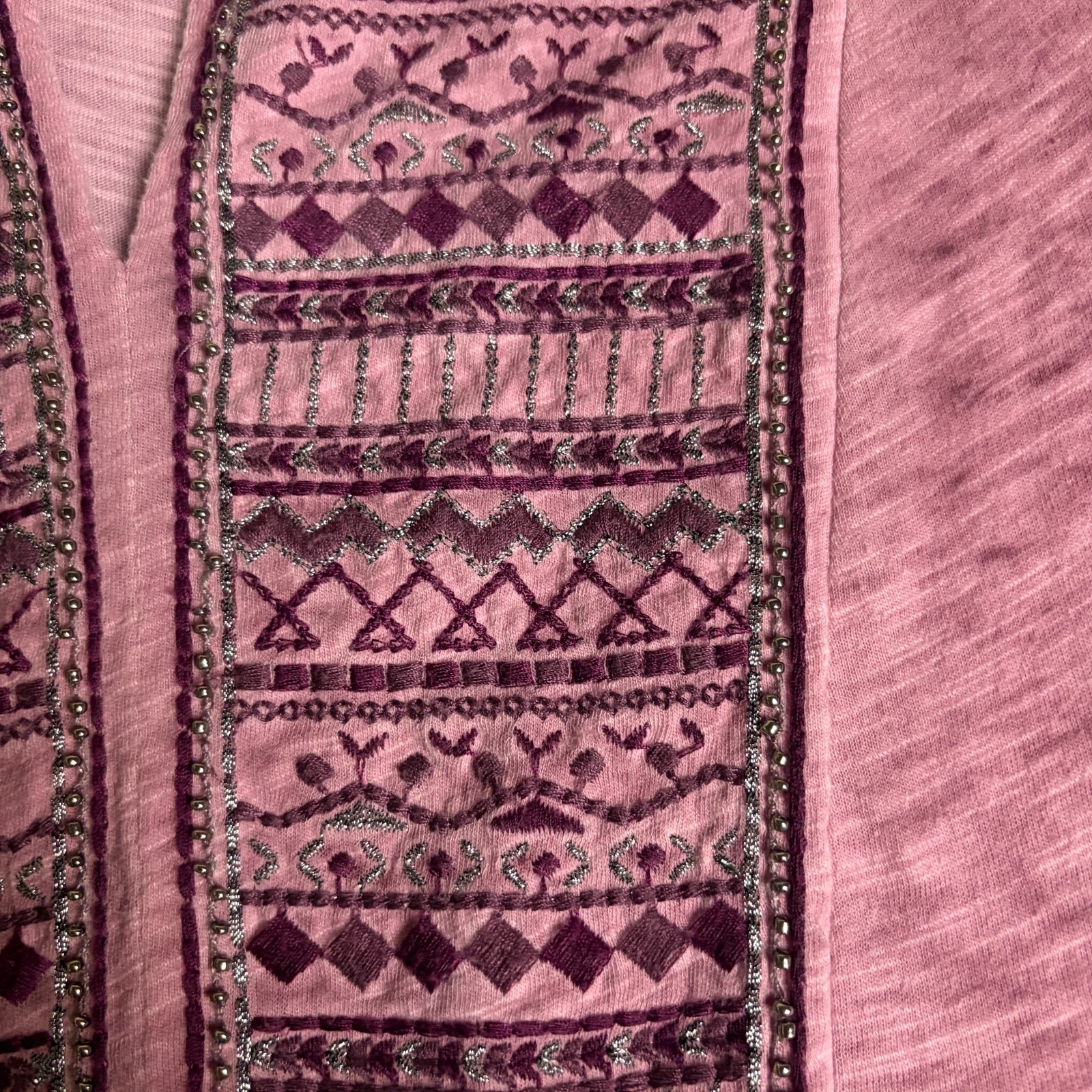Knox Rose Size Xs Baby Doll Top Pink Embroidered Short Sleeve Blouse Boho Flowy