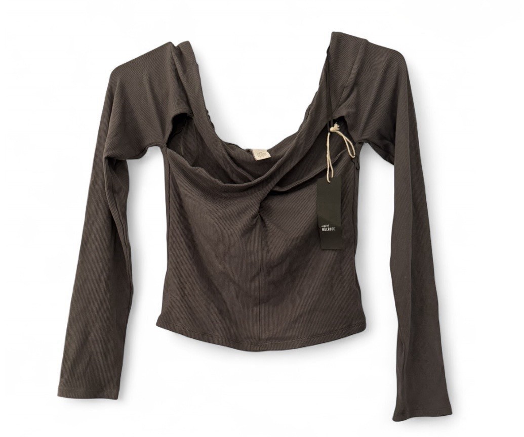 NWT West Of Melrose Cross Strap Black Ribbed Long Sleeve Women’s Top Size Small