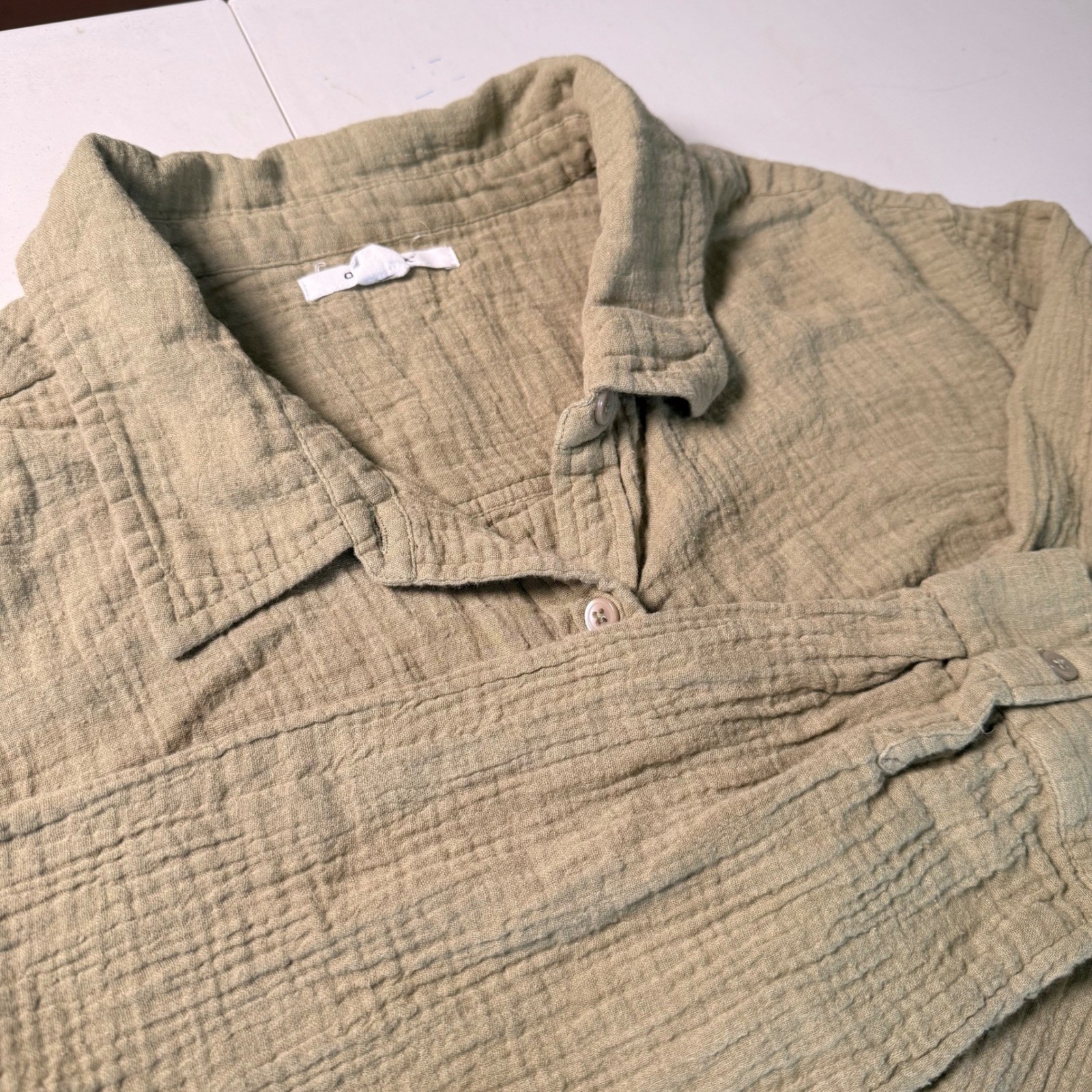 O’Neill Womens Olive Green 100% Cotton Gauze Button Down Shirt Large Pocket L