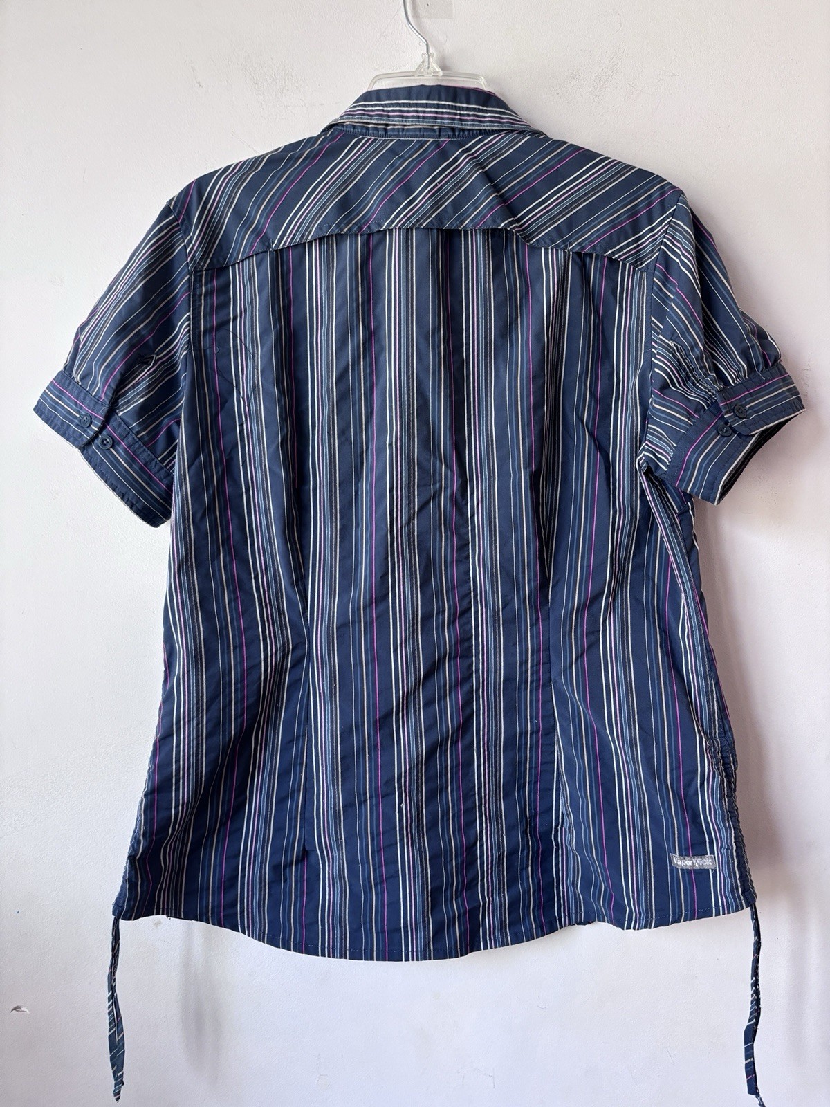 North Face Shirt Mesh Back Vent Front Zip Pocket Gray Stripe Button Up XL