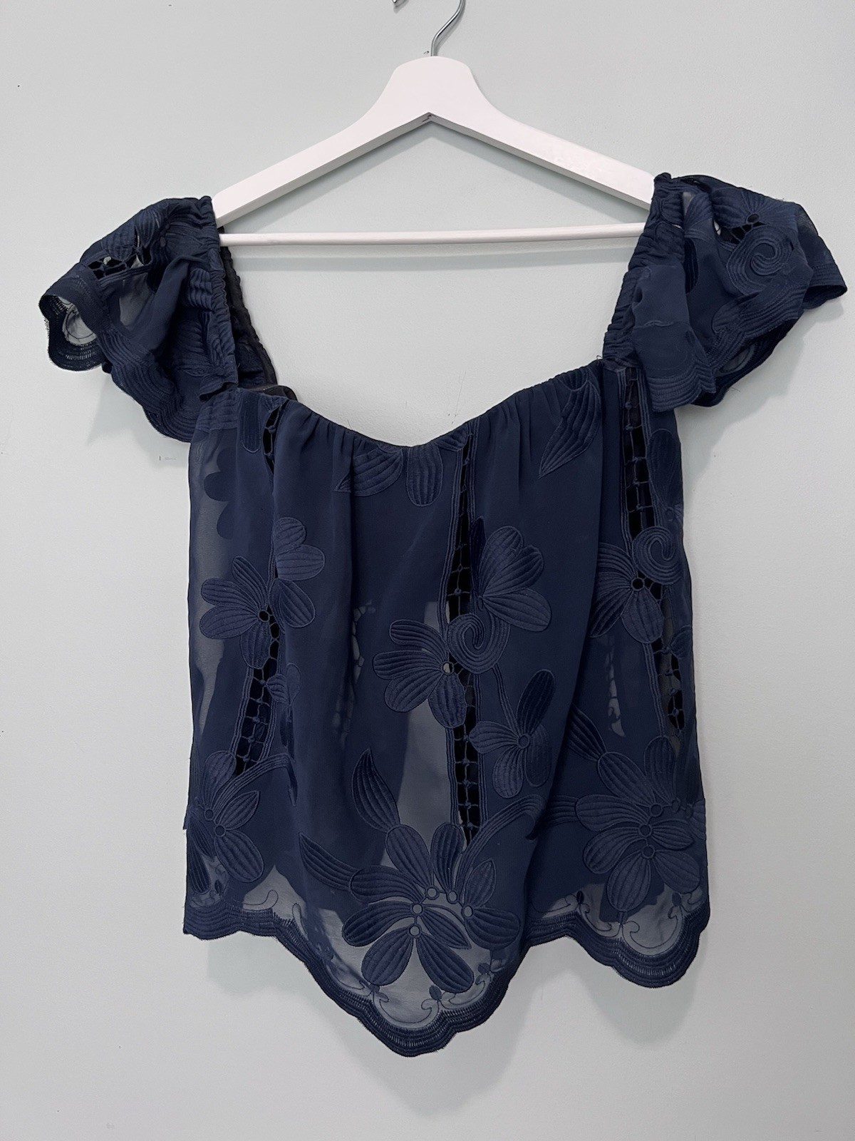 Lovers + Friends Sheer Off Shoulder Strapless Blouse Top Navy Blue Size S