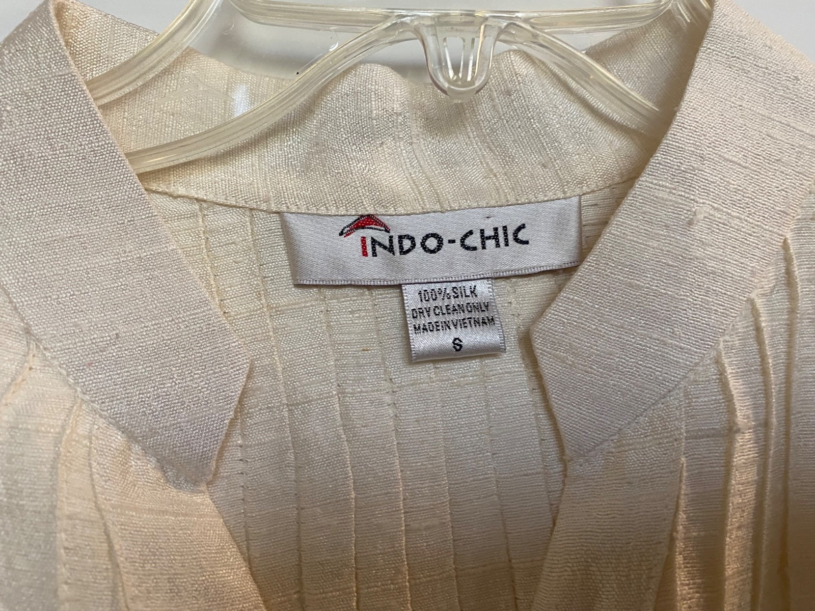 INDO-CHIC 100% Silk Blouse Jacket S Asian Mandarin Off-White ~ Excellent