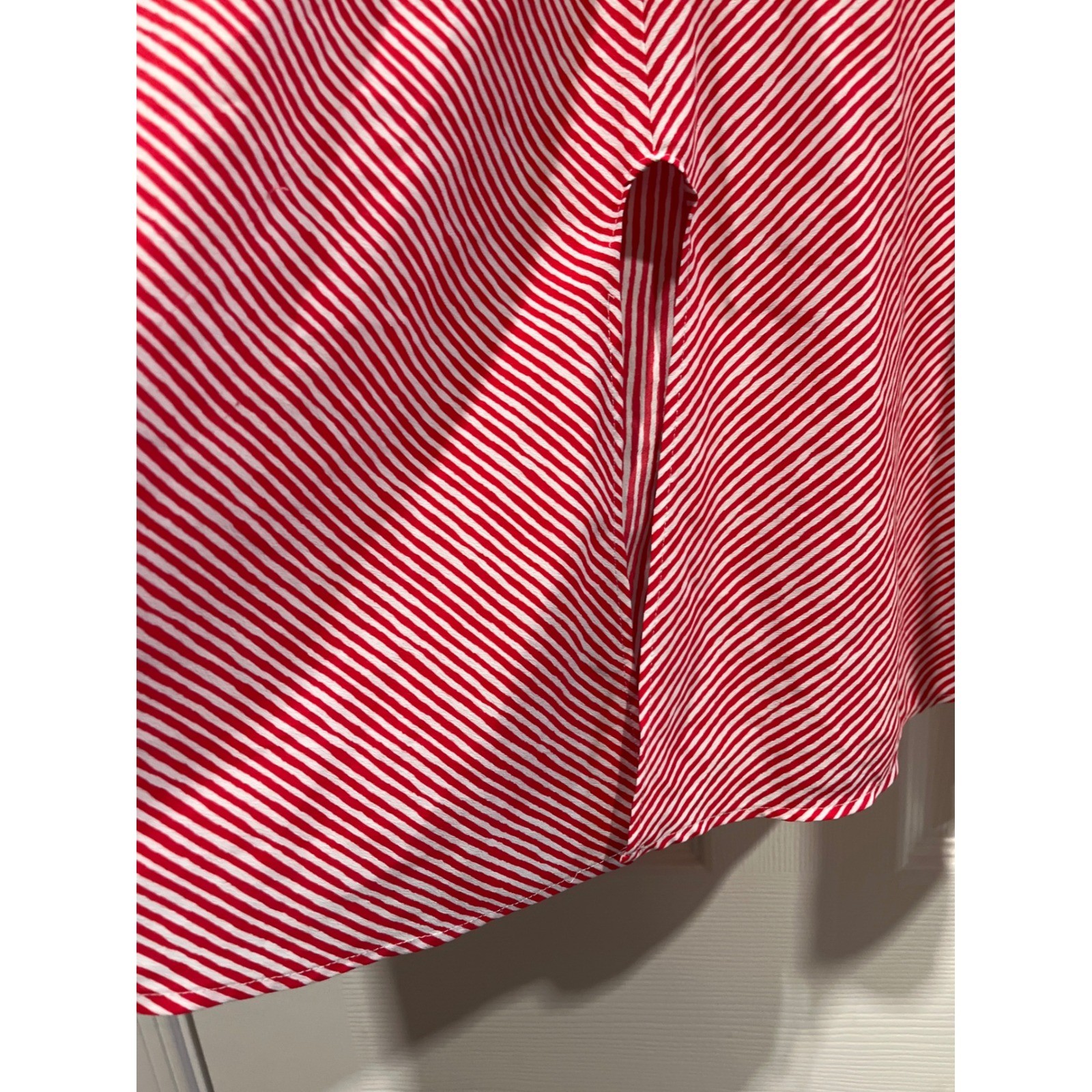 Chicos Red White Striped Kaftan Tunic V-Neck Flutter Sleeve Blouse Size 4 2XL