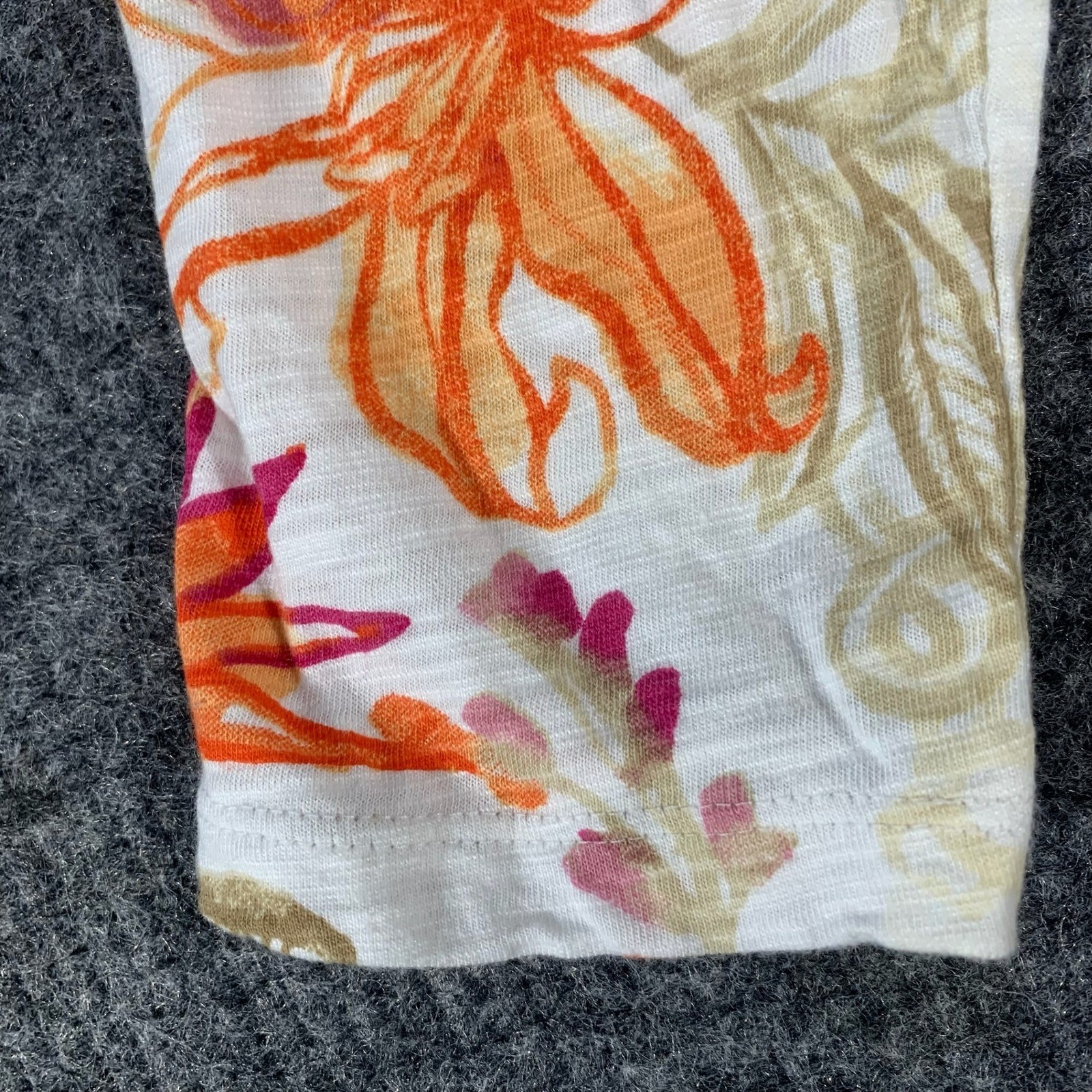 Chicos Top Womens 1 Medium White Orange Tropical Floral 3/4 Sleeve Coastal Beach