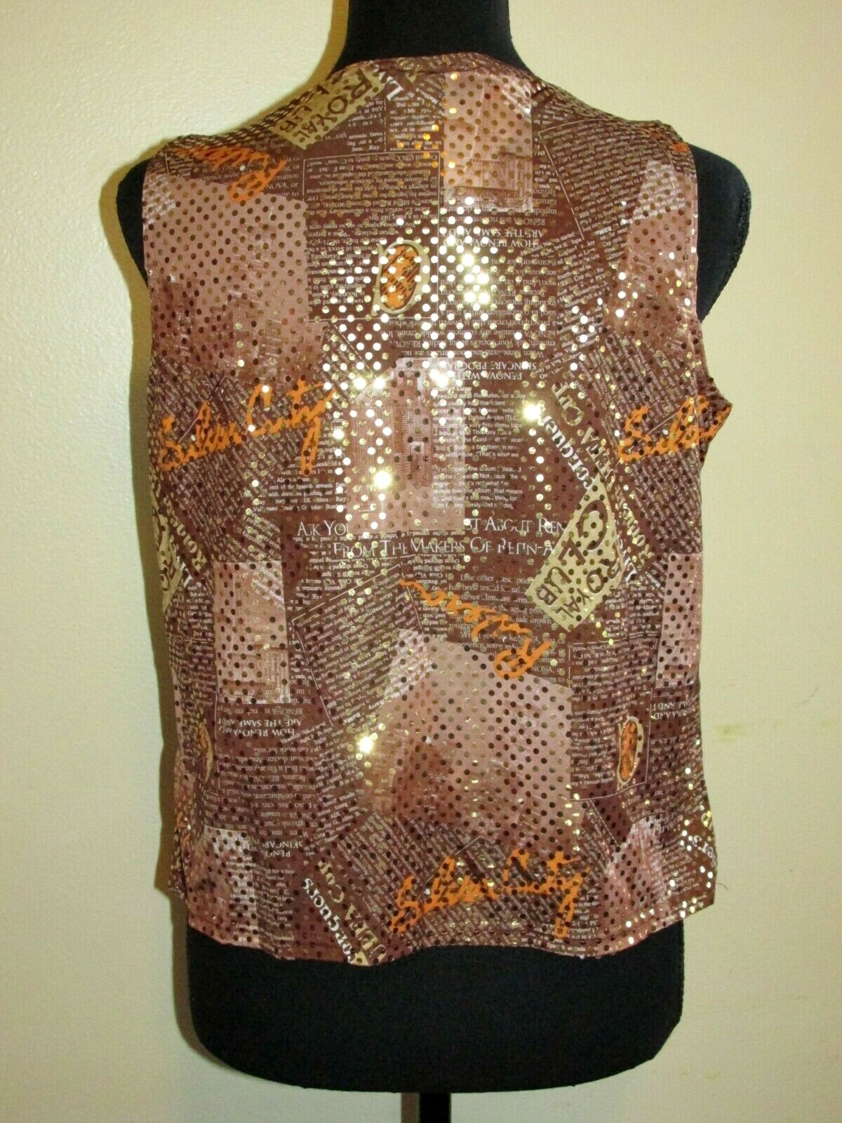 NEW MIXIT Crossover Blouse Women Medium Brown Gold Graphics Stretch VTG 90’s Y2K