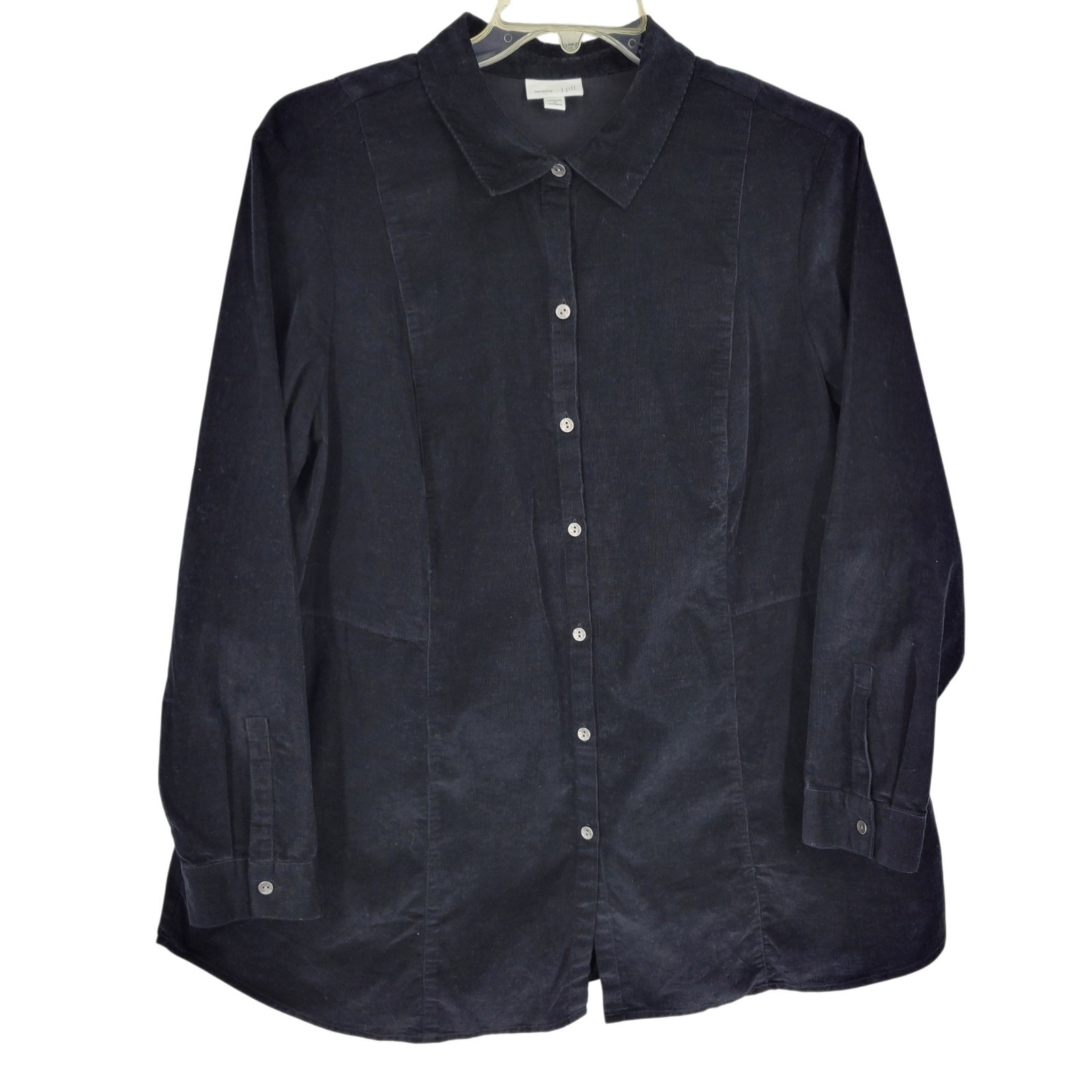 J Jill Fine Wale Corduroy Button Up Shirt 2X Black Minimalist Capsule Shacket