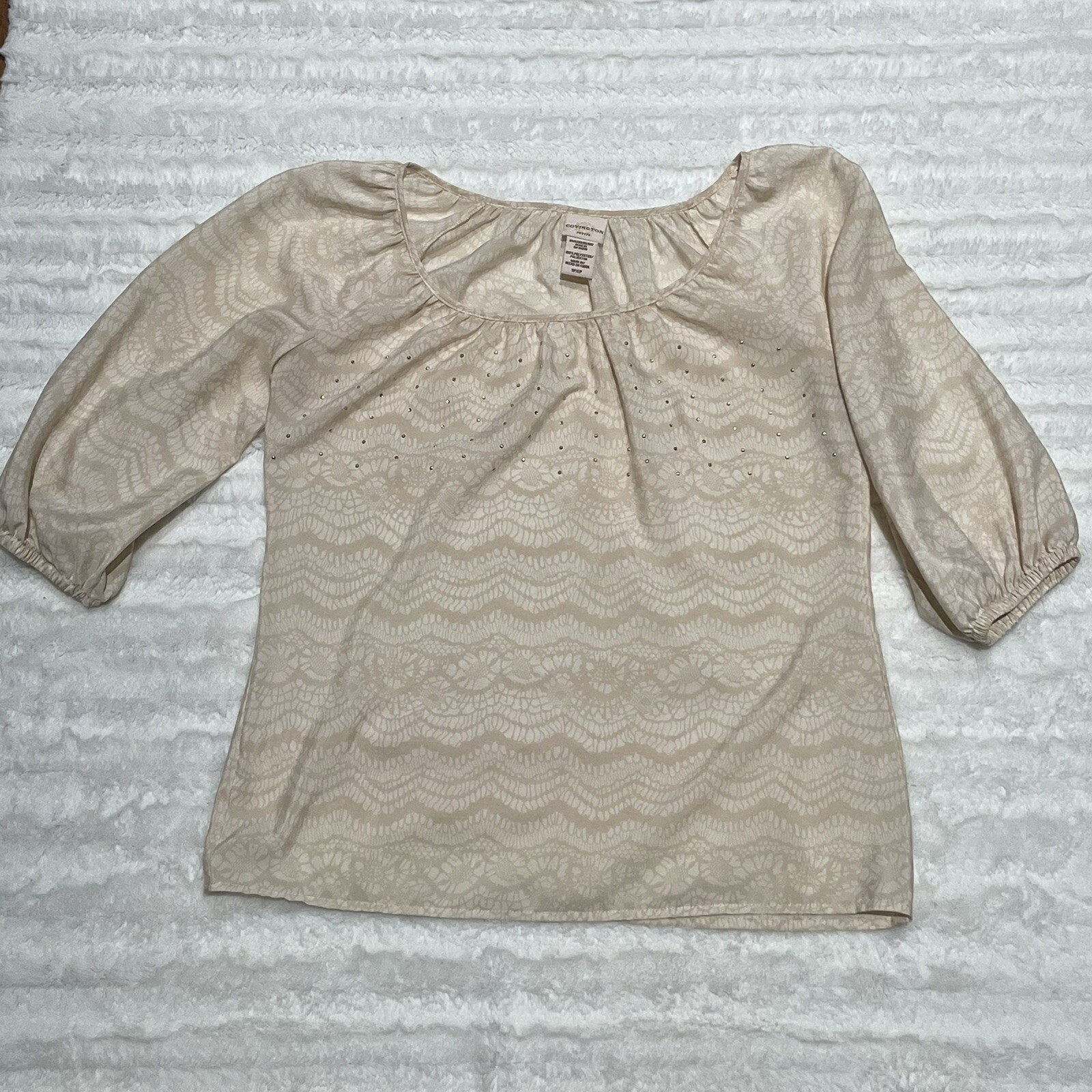 Covington Embellished Top 3/4 Sleeve Size Petite Small S Tan