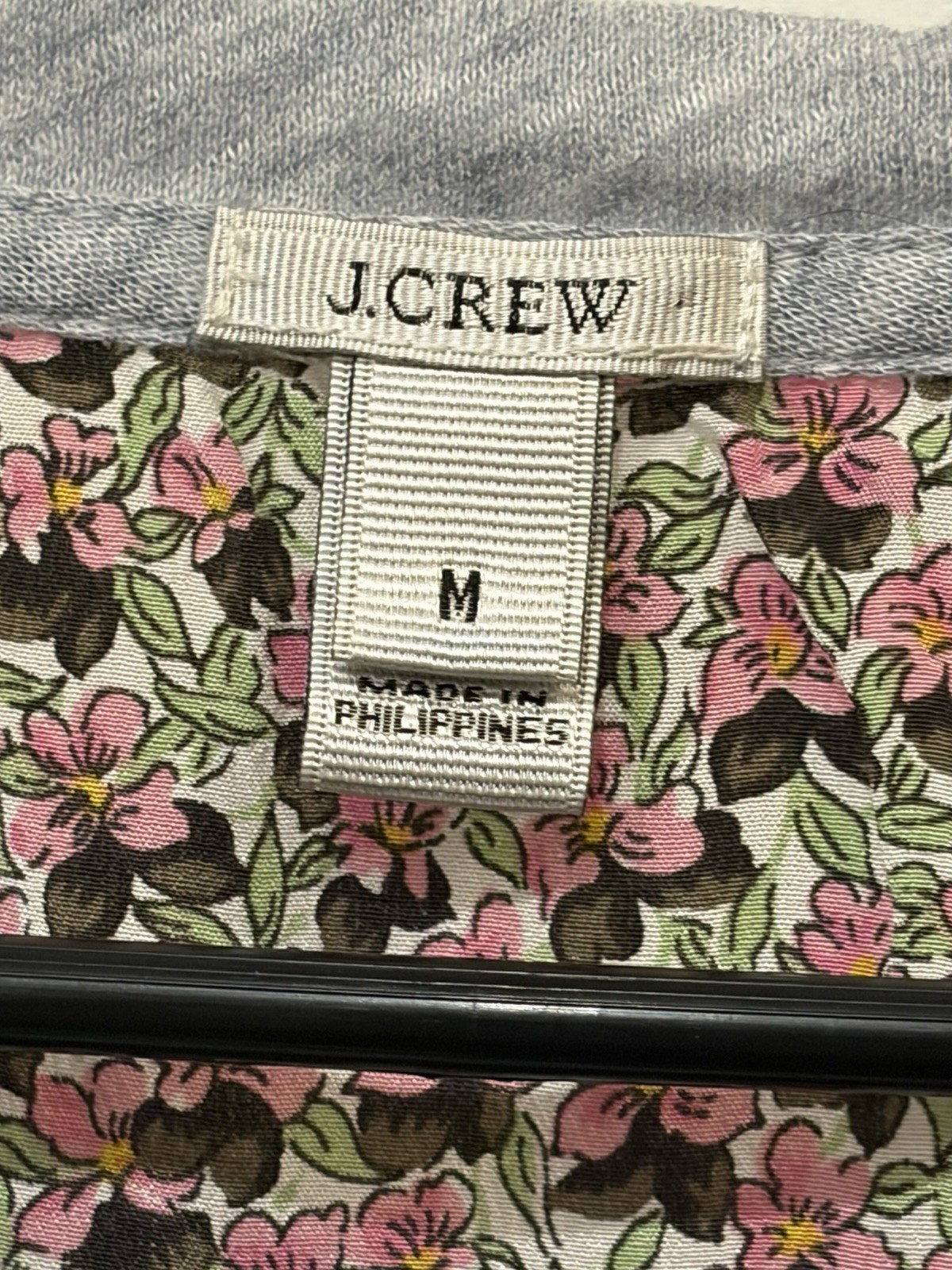 J.CREW Women’s M Gray Multicolor Floral Short Sleeve Round Neck Cotton Silk Tee